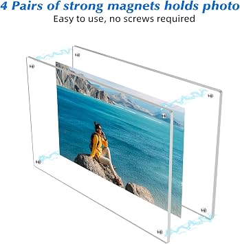 6 Pack 4x6 Magnetic Acrylic Photo Frames, Clear Fridge Display
