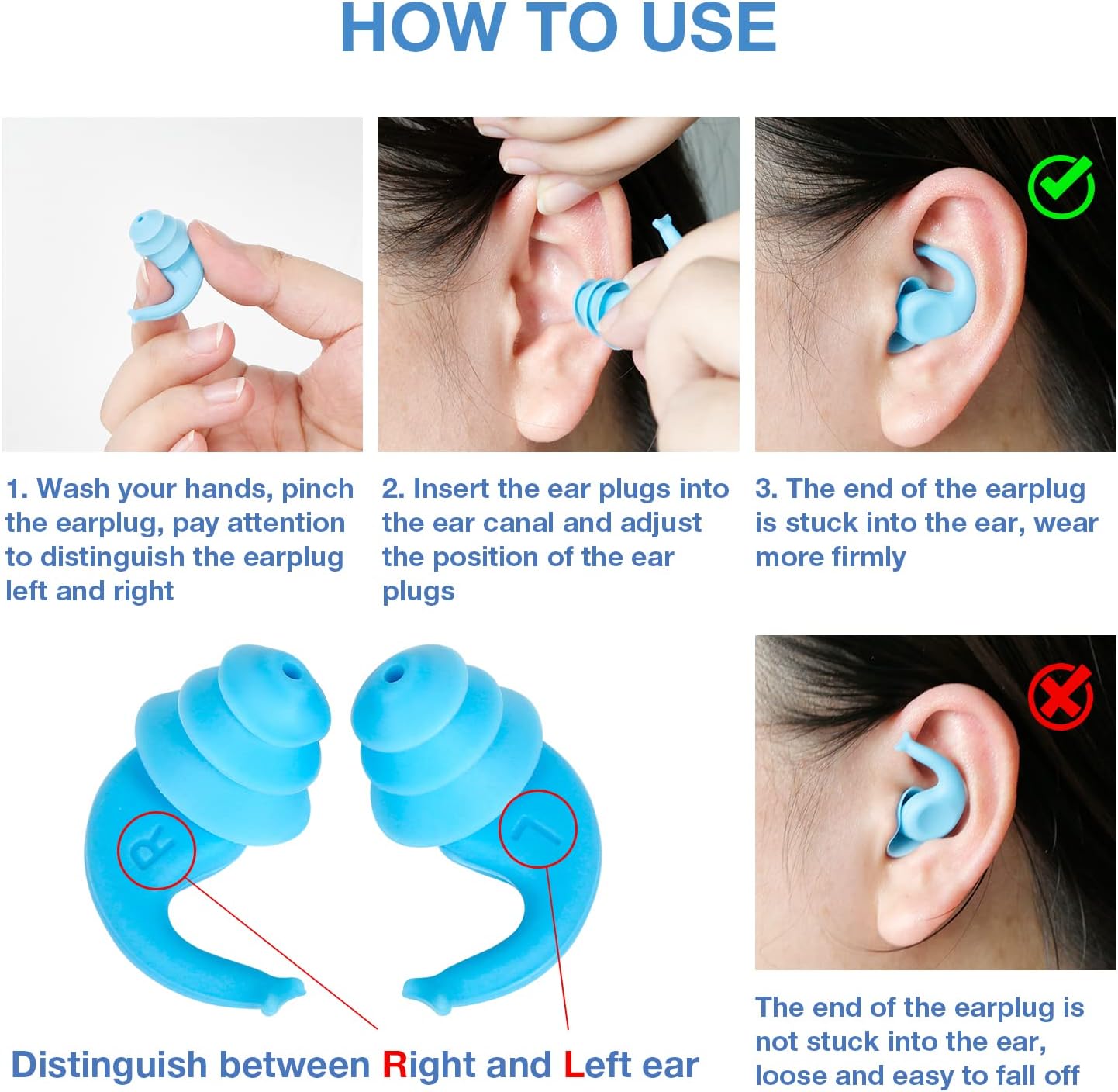 Reusable Swimmer Earplugs for Women Men 2 Pairs with Nose Clip, Water Proof Silicone Ear Plugs for Swimming,Showering,Surfing and Sleeping : Sports & Outdoors