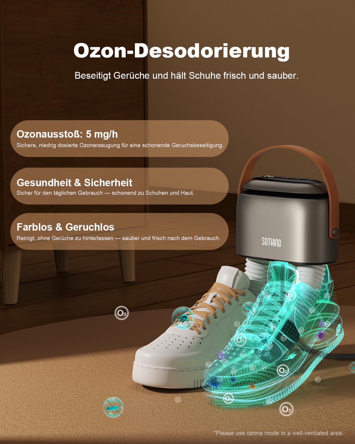 SOTHING Schuhtrockner Elektrisch, 95W Schnelles Trocknen mit 3 Heizstufen, Schuhtrockner Ozon Frischemodus, 1–9H Timer, Ausziehbare Schläuche & Überhitzungsschutz – Tragbarer Skischuhtrockner