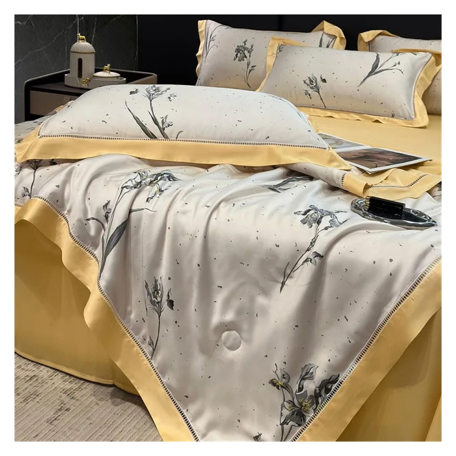 ADovz Piumino Estivo rinfrescante Morbido Come la Seta 1 Lenzuolo Piatto 2 federe Coperta da tiro familiare Doppia Queen King con Imbottitura in Cotone,Lenzuola