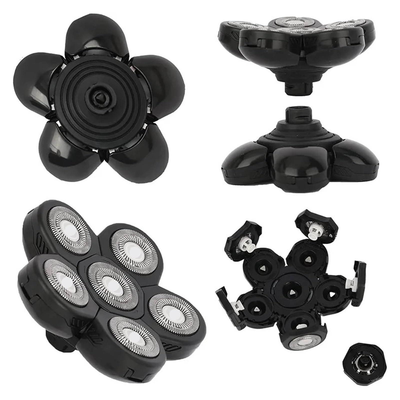 Cabezales De Repuesto For Afeitadora De 6 Cuchillas, Cuchillas De Repuesto For Afeitadora Eléctrica For Hombres Calvos, Afeitadora 6D(6D Black-1PC)