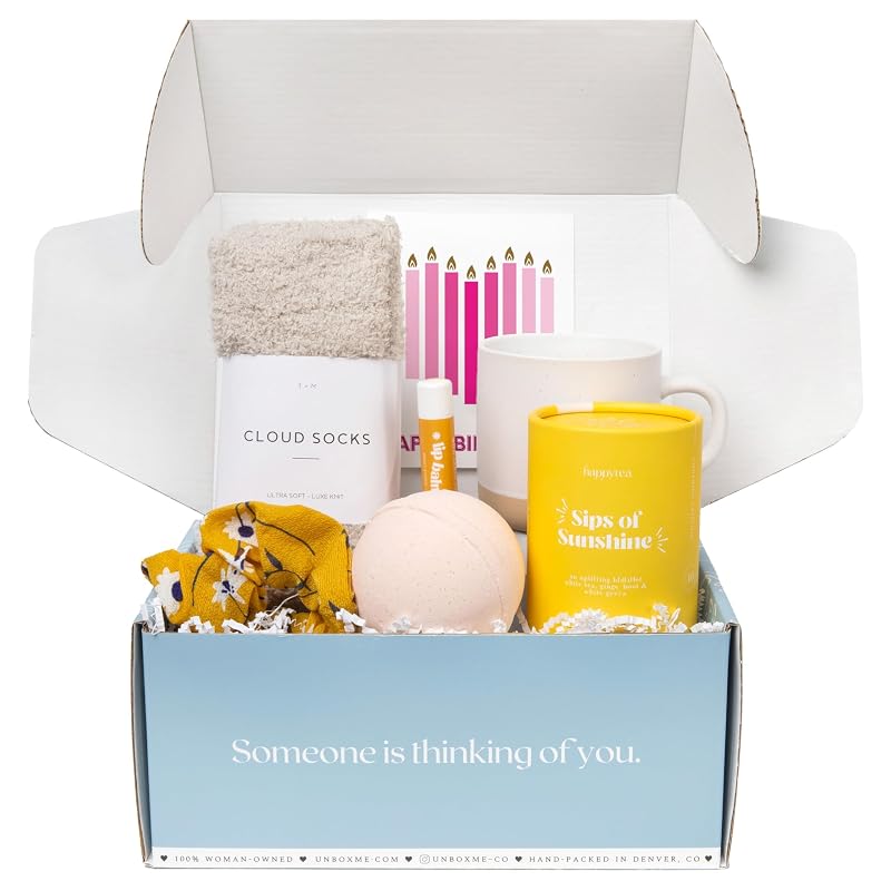 Unboxme Gifts Kit-presente com chá de ervas, caneca, bomba de banho, vela, meias, bálsamo labial, máscara facial, scrunchie e cartão