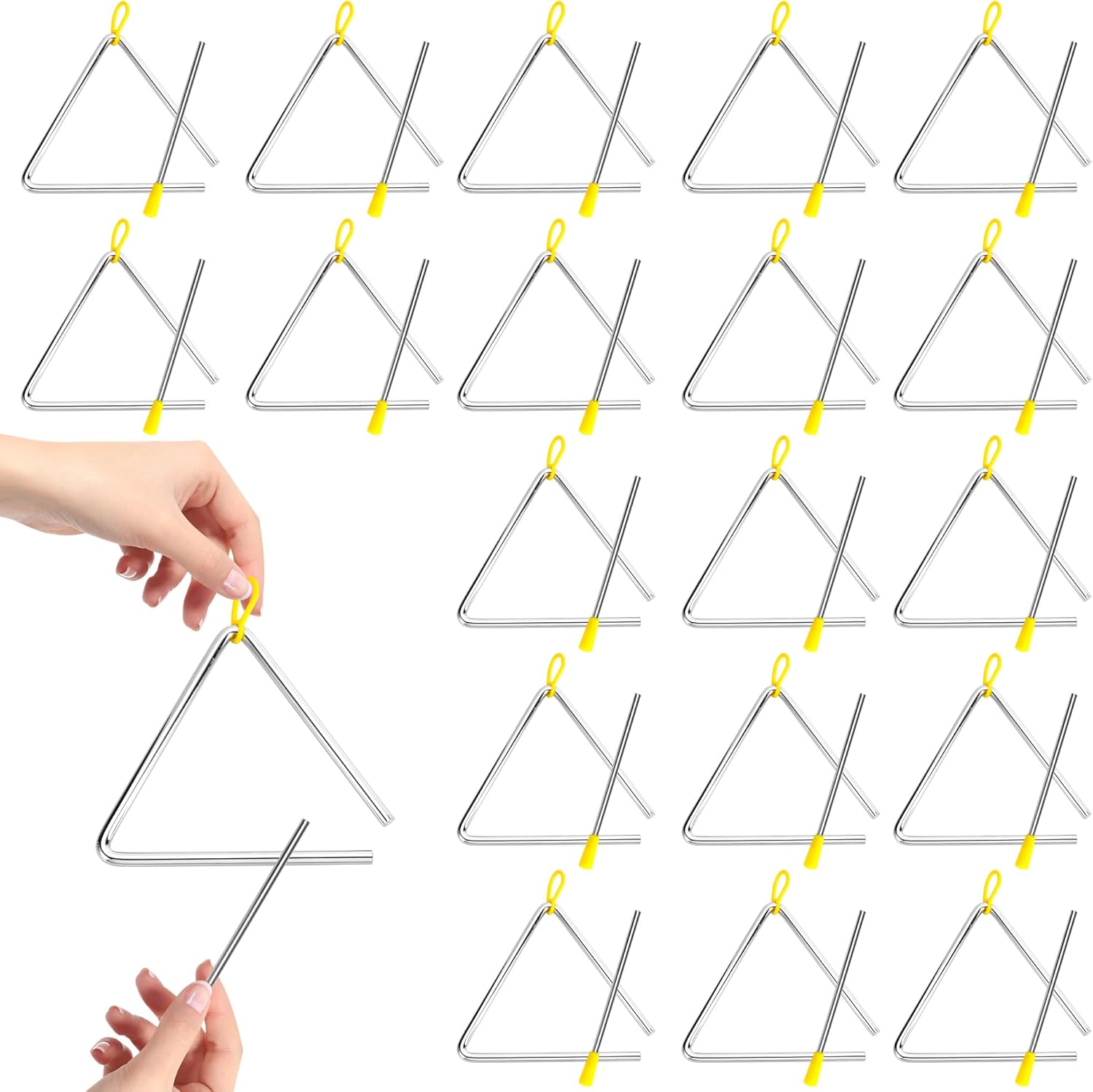 20 Pcs Triangle Instrument with Striker, 6 Inch Steel Triangle Percussion Instrument, Hand Musical Triangle Instrument for Adults