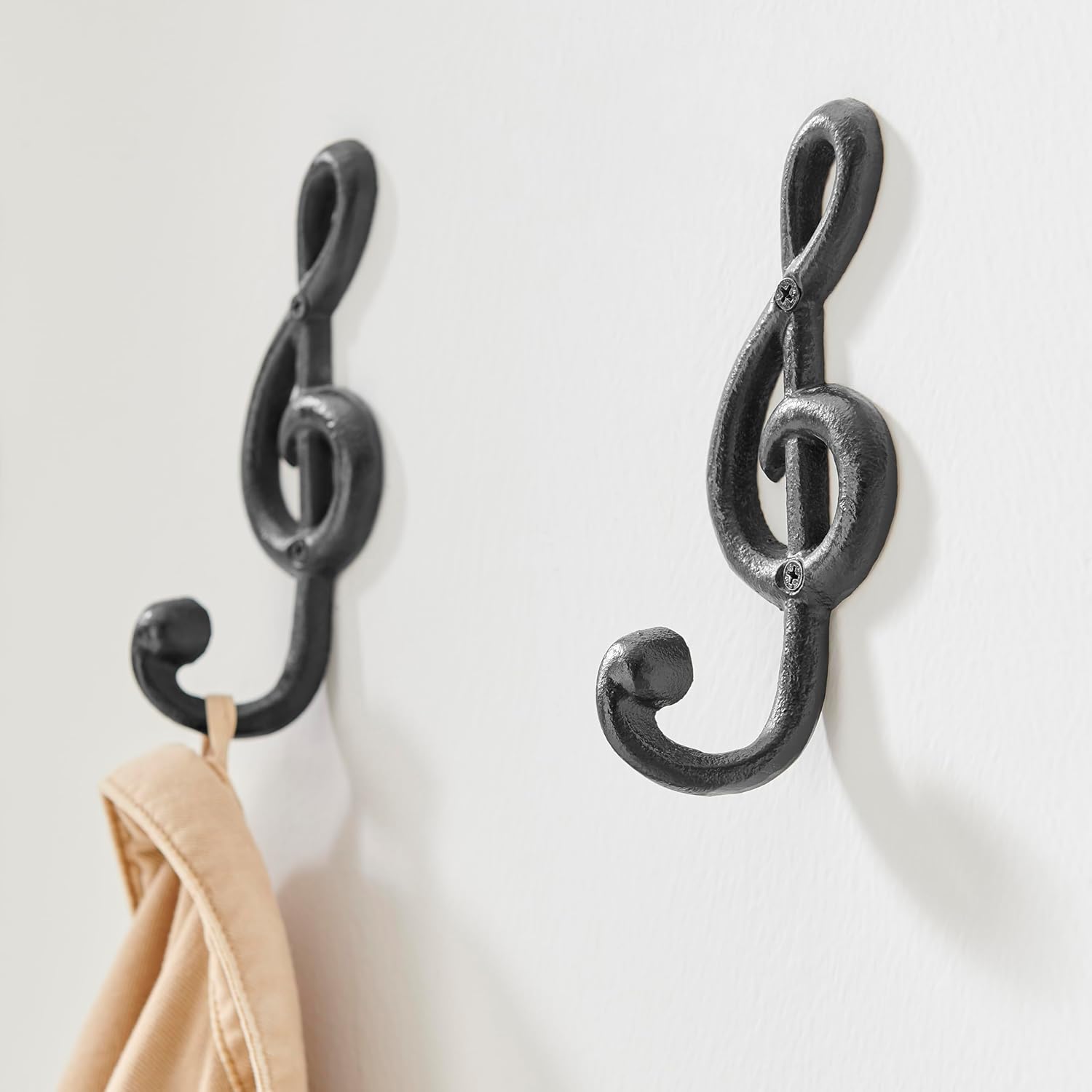 Danya B. 4 Piece Dark Brown Cast Iron Musical Note Treble Clef Decorative Wall Sculpture Figure Utility Hook Set