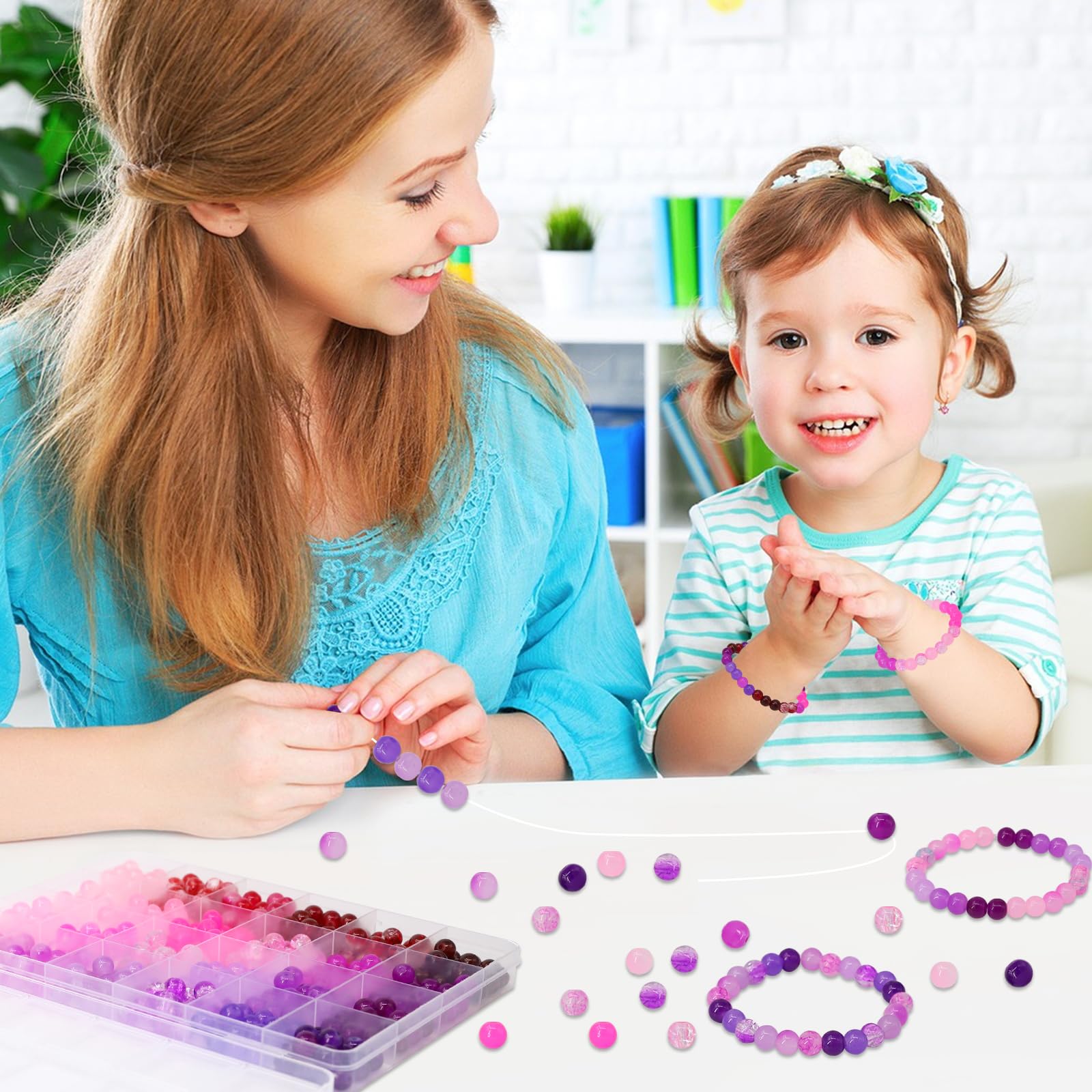 XIMKONTER Glasperlen Set - 520 Stück Bunte 8mm Perlen In 24 Farben Für Schmuckherstellung & DIY