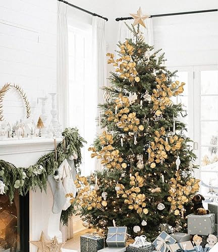 Miniatura 10 de Hollyone 12 agujas de pino artificiales con purpurina, ramas de pino de 13 pulgadas, follaje de Navidad, tallos de pino, hojas de champán, agujas de