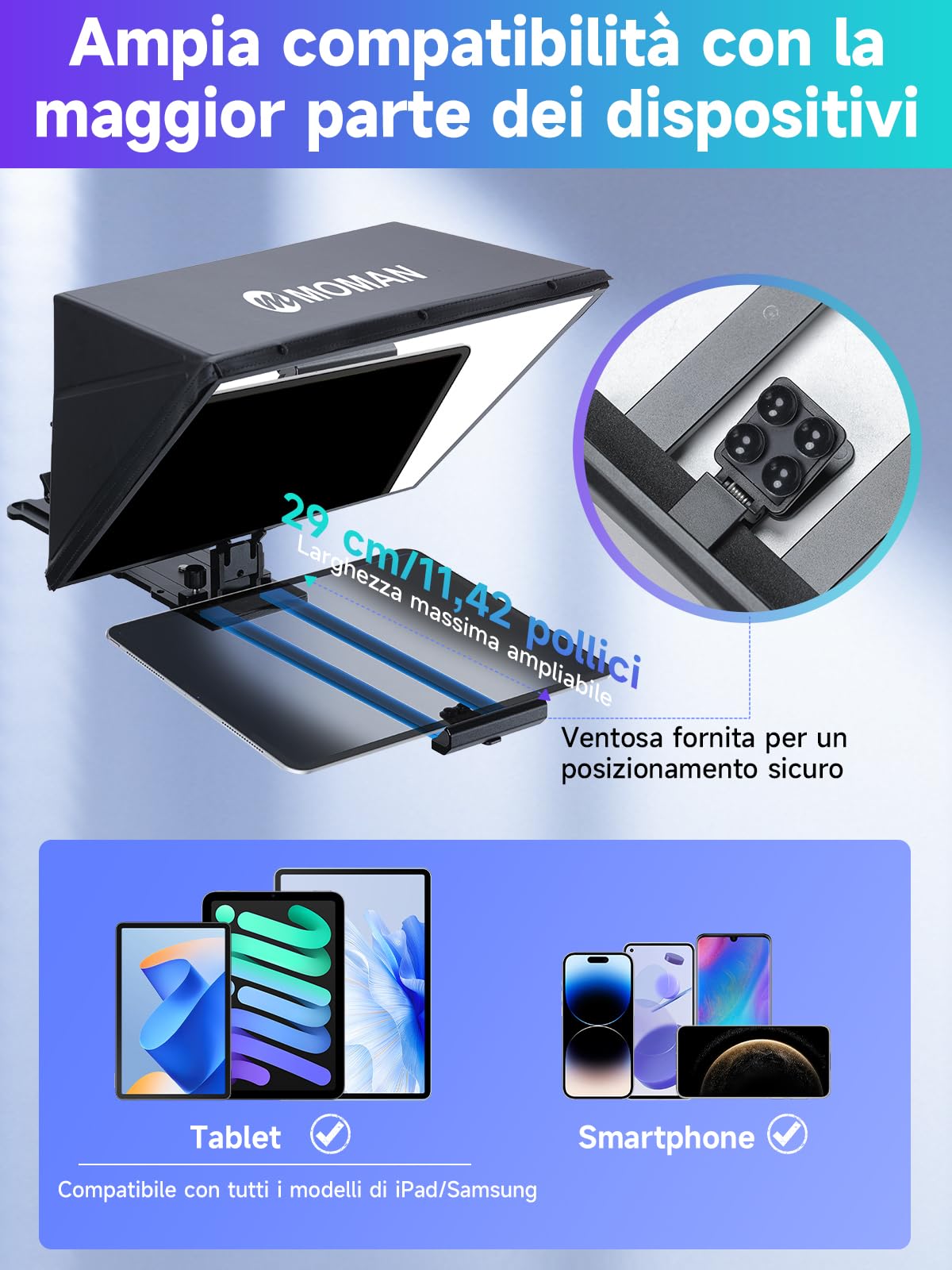 Teleprompter, Moman MT16 Prompter 16 pollici, compatibile con iPad/tablet/smartphone con app e registrazione remota di fotocamere DSLR, videocamere, teleprompter video/tablet