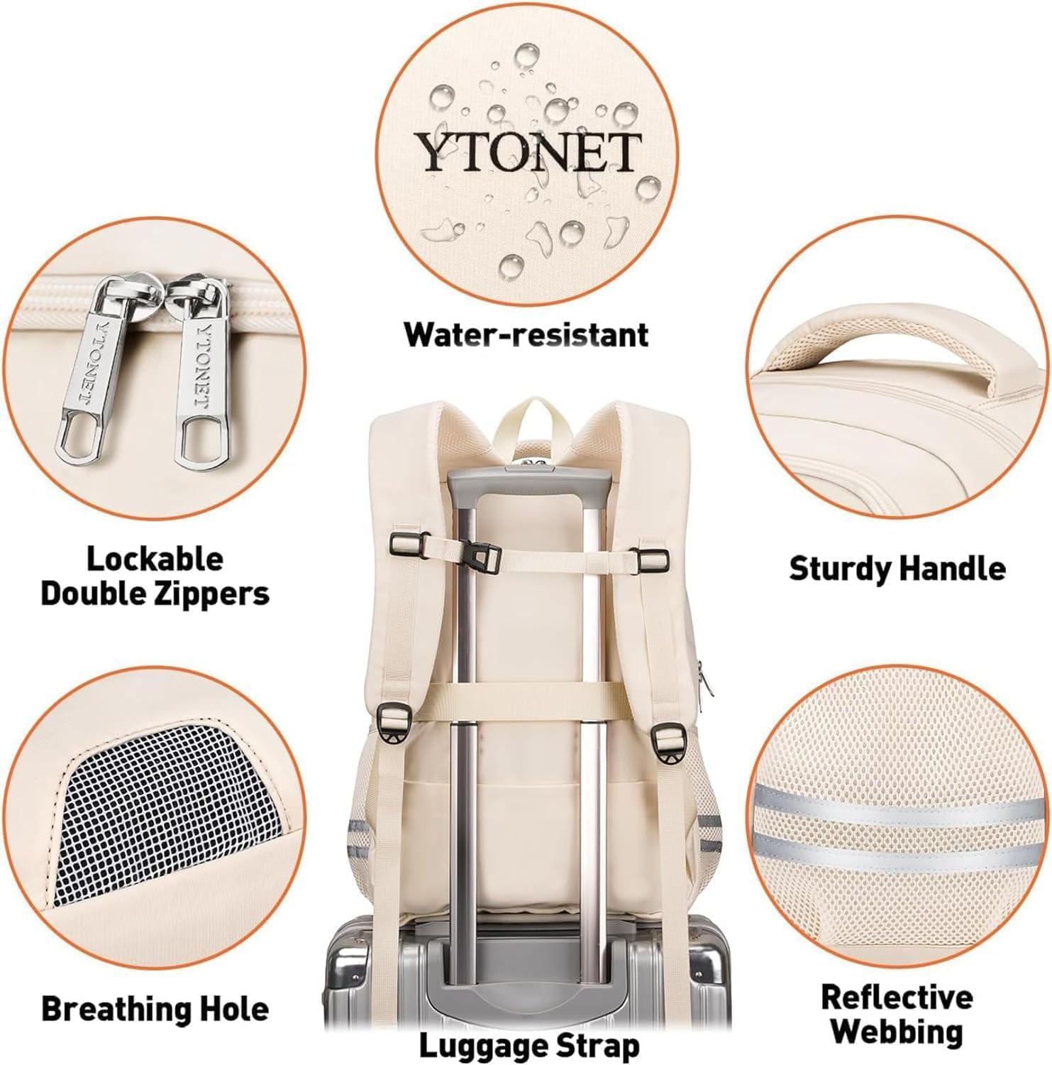 Ytonet Gym Backpack For Women Men, Travel Backpack With Shoe Compartment, Sport Water Resistant Carry on Bag Fit 15.6 Inch Laptop, Camping, Workout, Hiking, College, Beige