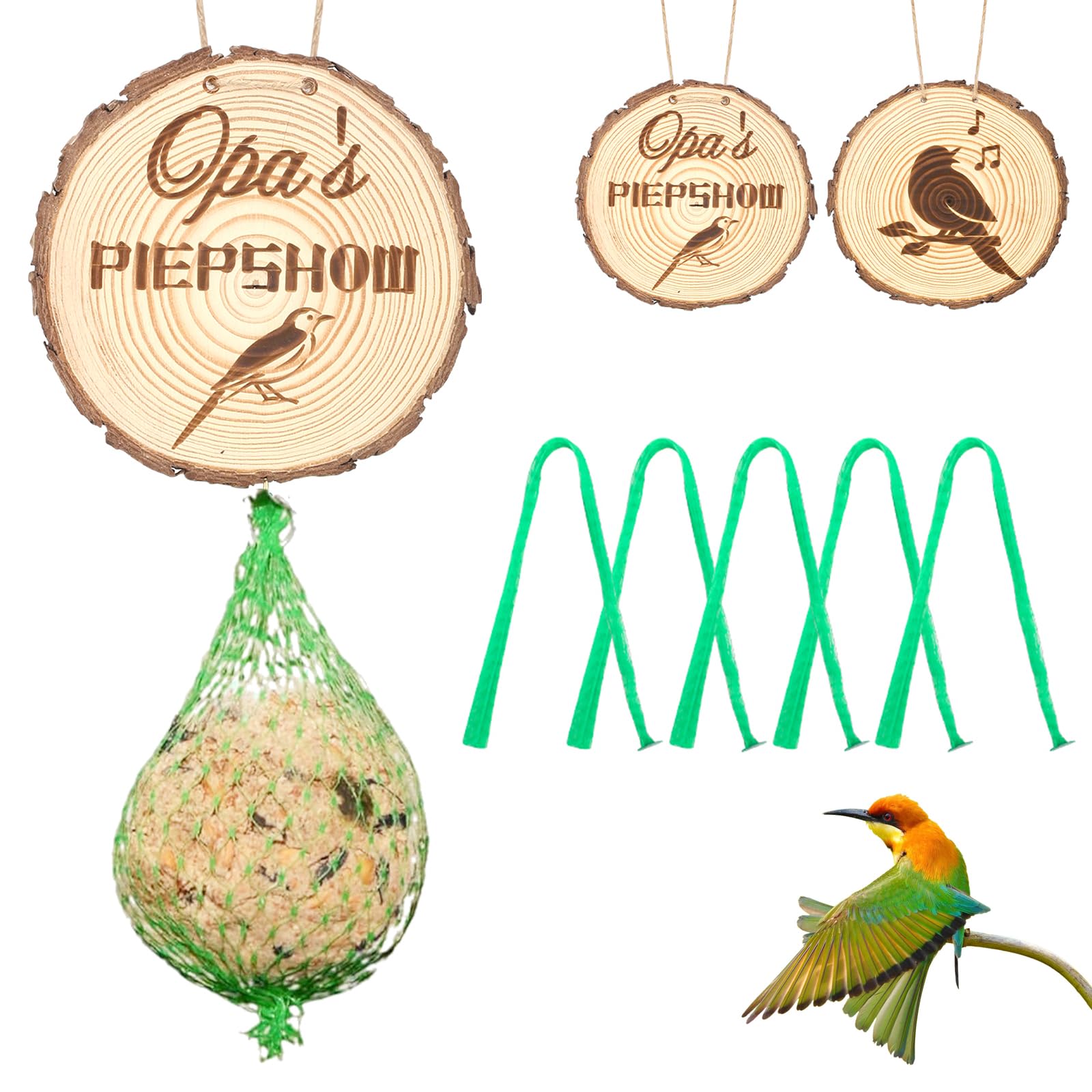 Meisenknödelhalter 'Opas Piepshow' - Lustiges Vogelfutterhaus Aus Holz Mit Netzbeuteln