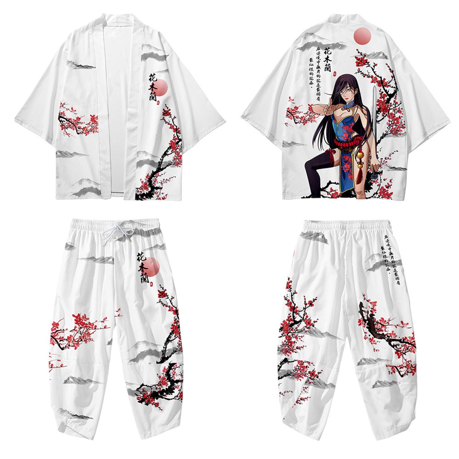 Ensemble Kimono Traditionnel pour Homme - Costume Yukata Ample - Style Japonais - Imprimé Traditionnel - Cardigan - Pantalons - Veste Fine - Cardigan Japonais - Combinaison Sarouel