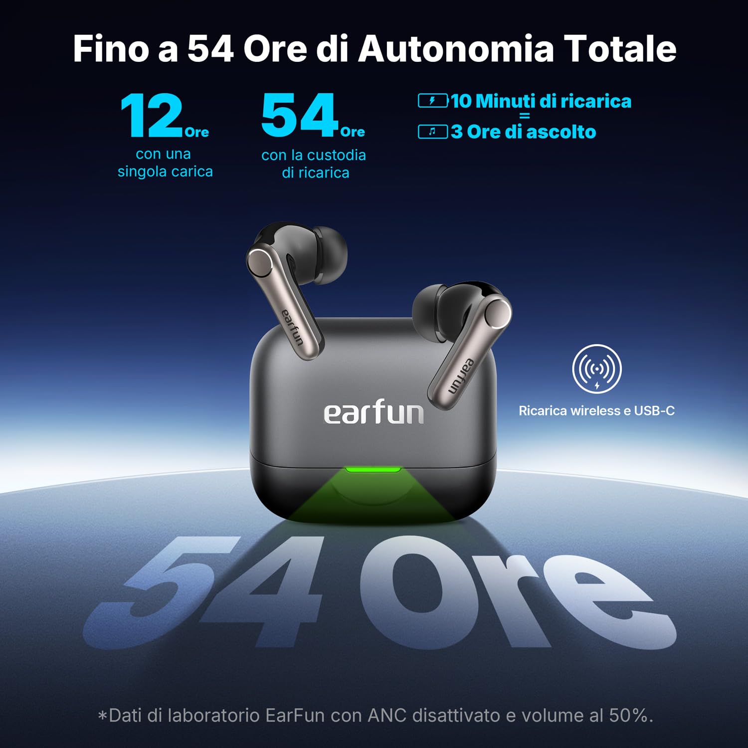 EarFun Air Pro 4+ Cuffiette Bluetooth, Cancellazione Adattiva del Rumore | 6 Microfoni, Doppio Driver, Hi-Res Audio, LDAC, Qualcomm aptX Lossless, Bluetooth 6.0, 54 Ore, Ricarica Wireless, IP55, Nero