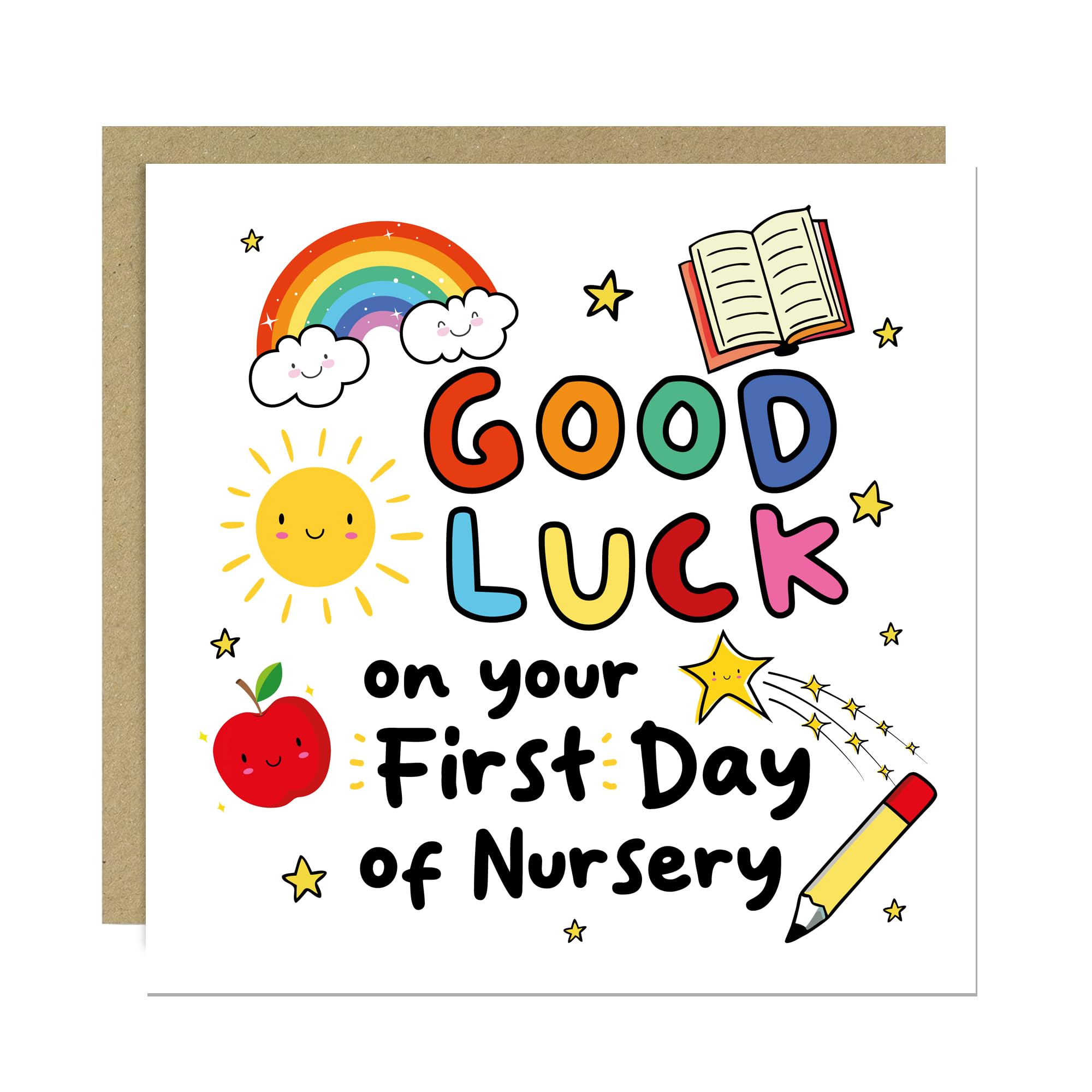 RED OCEAN First Day Of Nursery Card For Son Daughter GOOD LUCK CARD With Kraft Envelope 1st Day At Nursery For Granddaughter Grandson Cute
