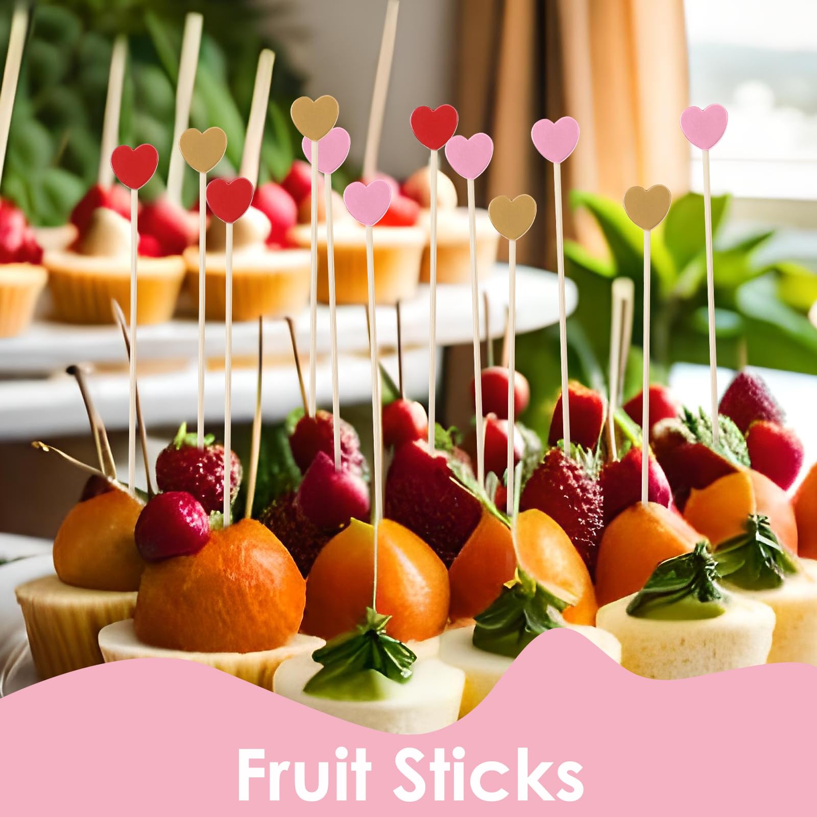 Amabro 100 Palillos Para Aperitivos,12cm Palillos De Cóctel De Bambú Con Forma De Corazón, Palillo De Dientes De Comida Charcutería Lindos Palillos De Brocheta En Forma De Corazón Decorativos