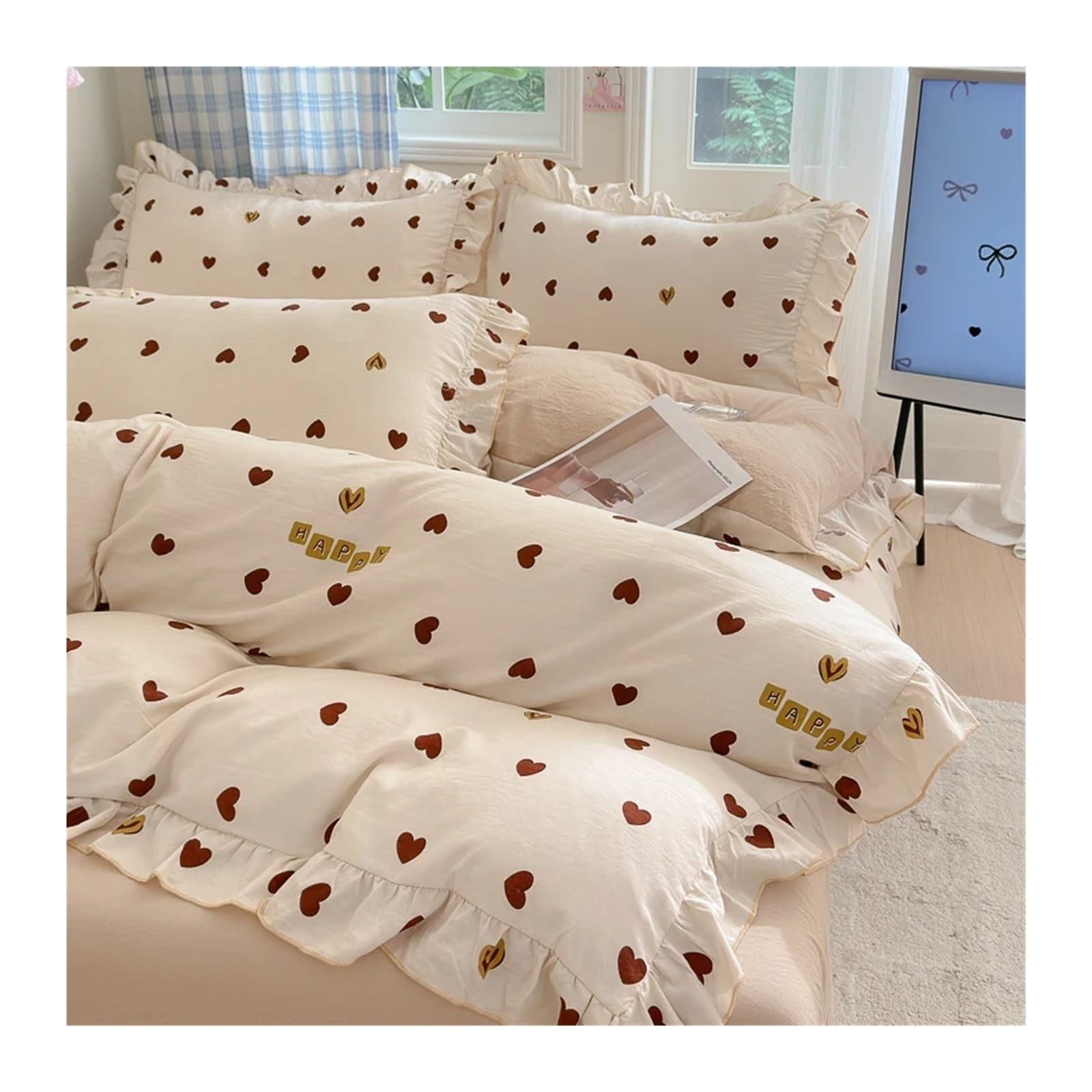 ZHSOAO 4pcs Lace Duvet Cover Set Fresh Flower Print Bedding Wedding for Bed(Blue,180x210cm 4pcs)