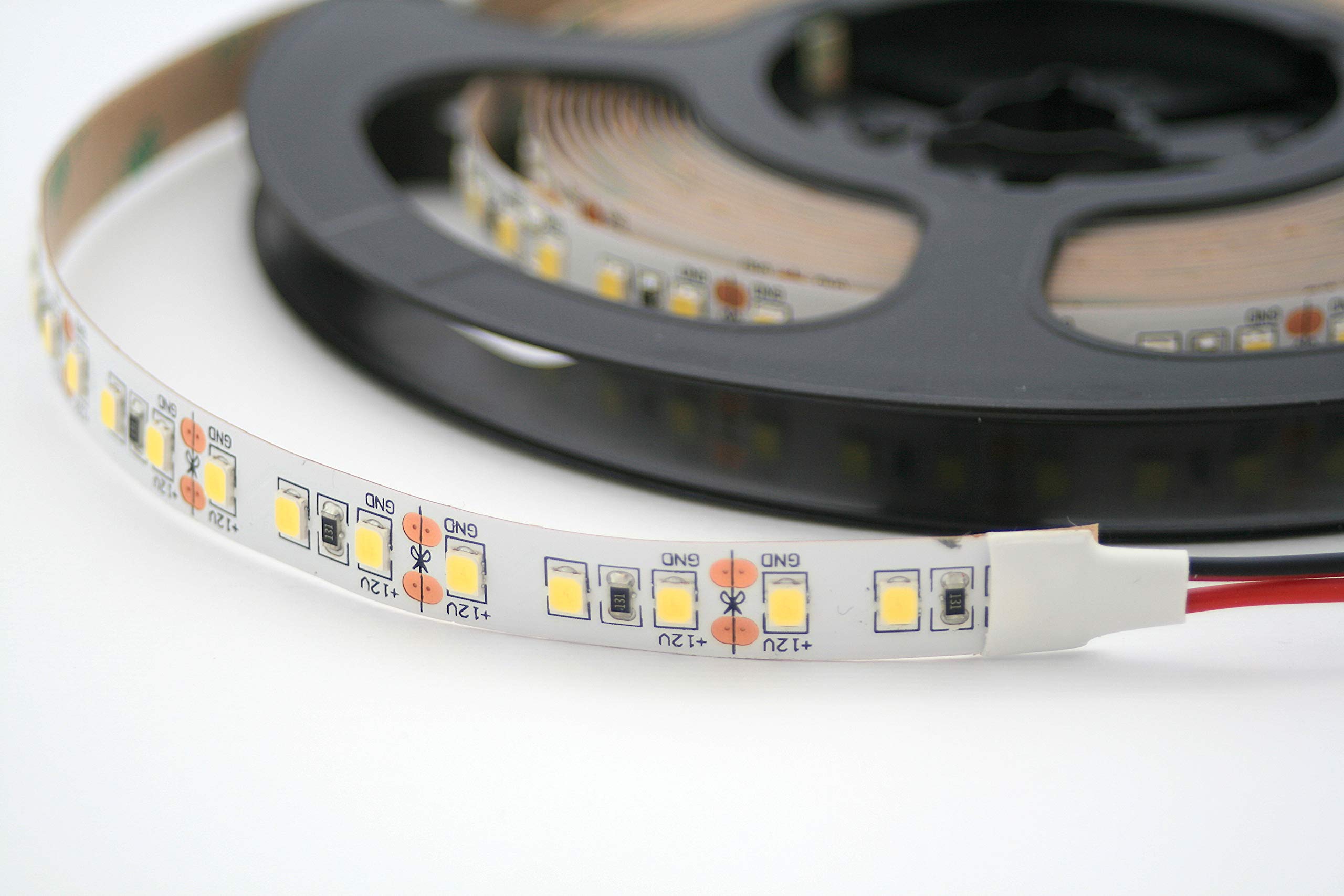 Rollo de 5 metros de tira de 600 LED 3014 SMD luz monocromática a elegir 5 m 12 V CC con adhesivo 3M Mod. Premium (3000 K luz cálida (blanco cálido)