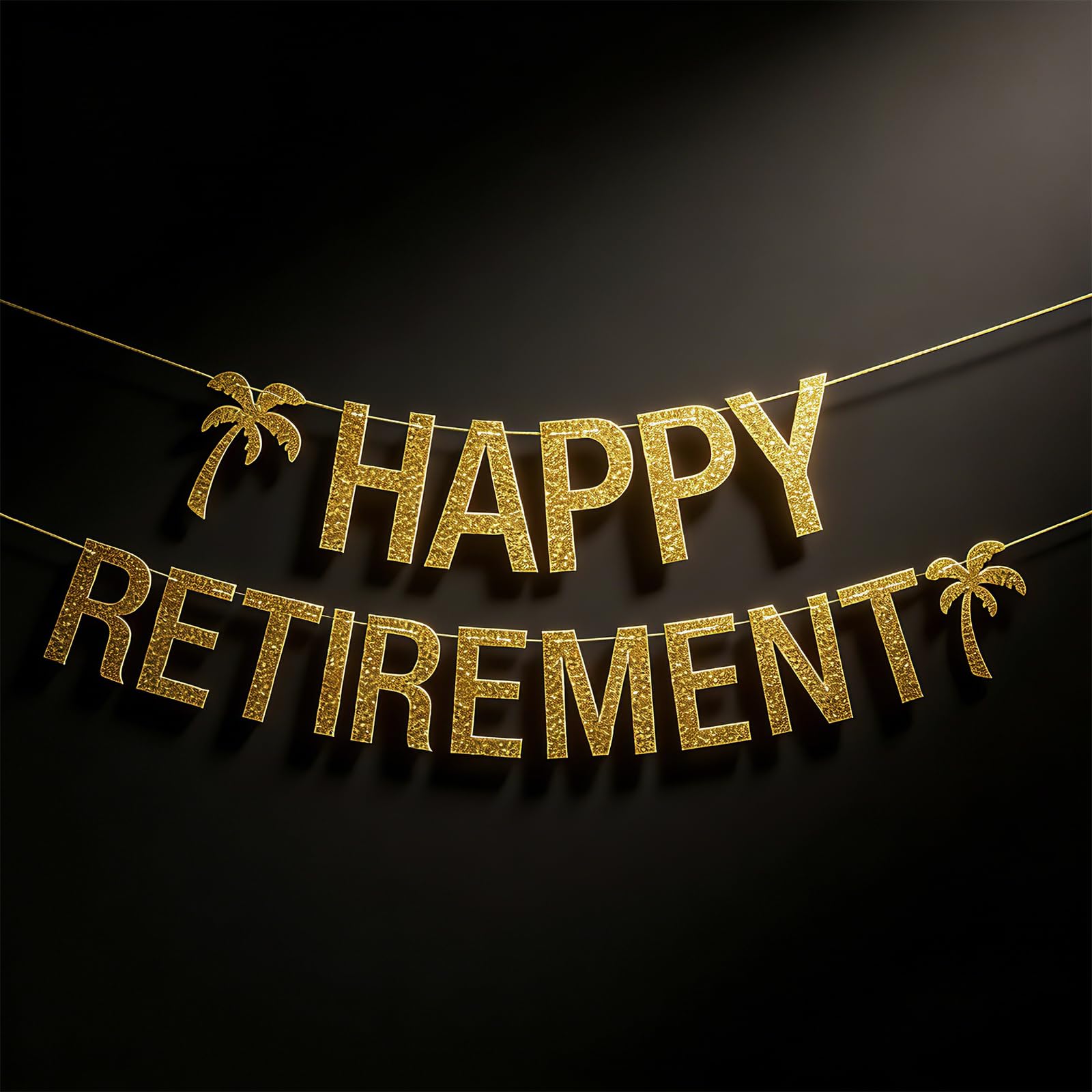 Retirement Banner Decorations - Golden Happy Retirement Party Banner with Palm Tree Design - Easy to Hang Retirement Party Supplies for Women & Men