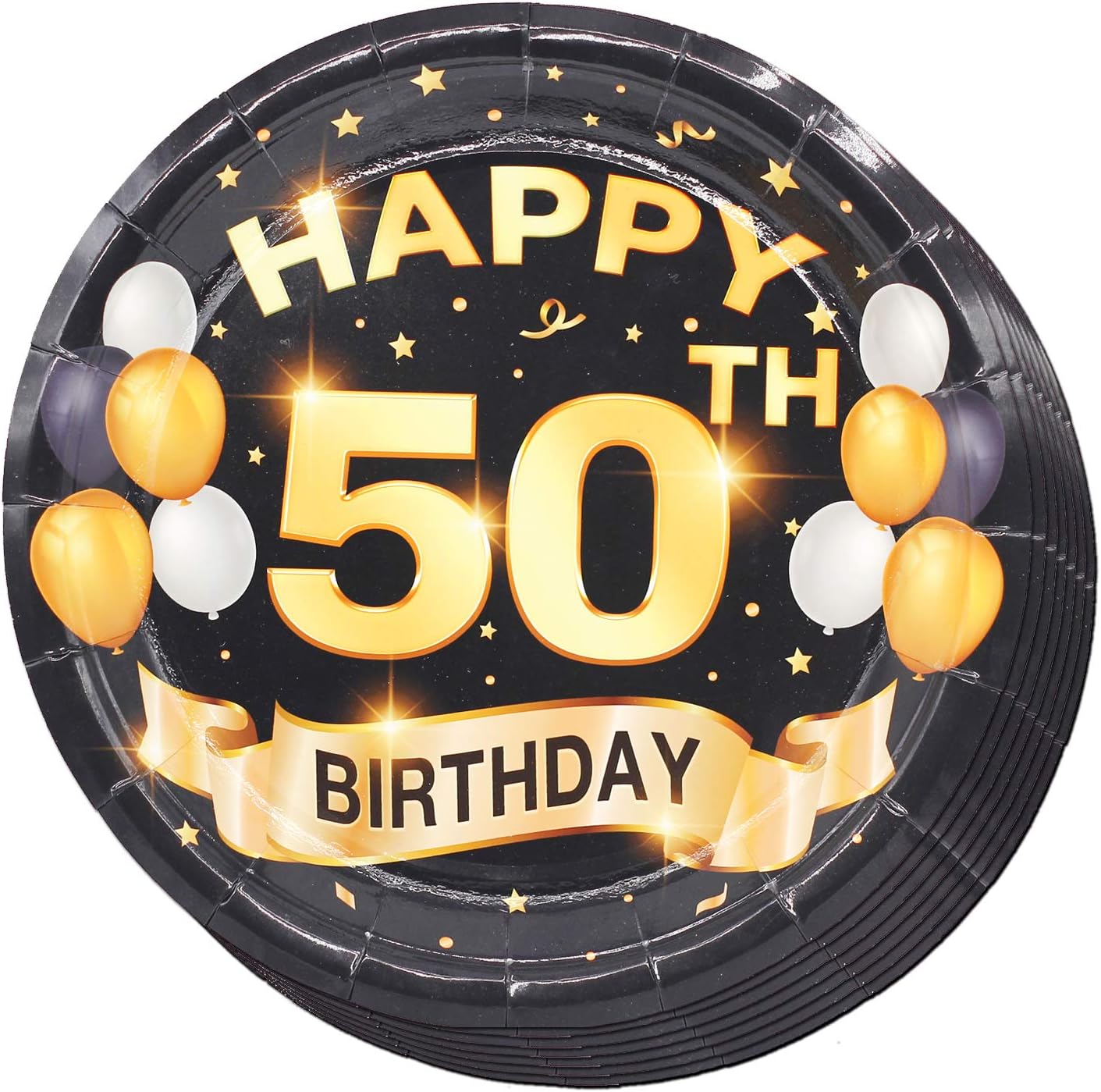 50th Birthday Plates Black and Gold Dessert, Buffet, Cake