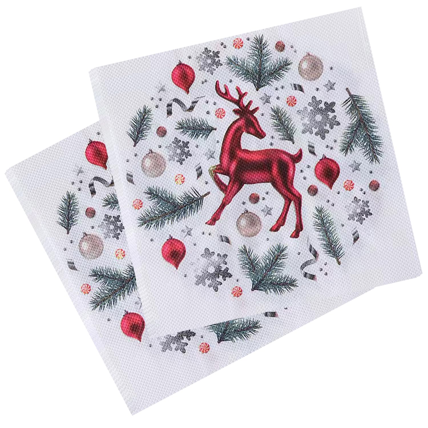 Christmas Party Paper Napkins Xmas Serviette Napkin 2 Ply Disposable Paper Napkins 33cm x 33cm Holiday Cocktail Napkins for New Year Dinner Party Supplies Decoration - Reindeer Printed White, 20pcs