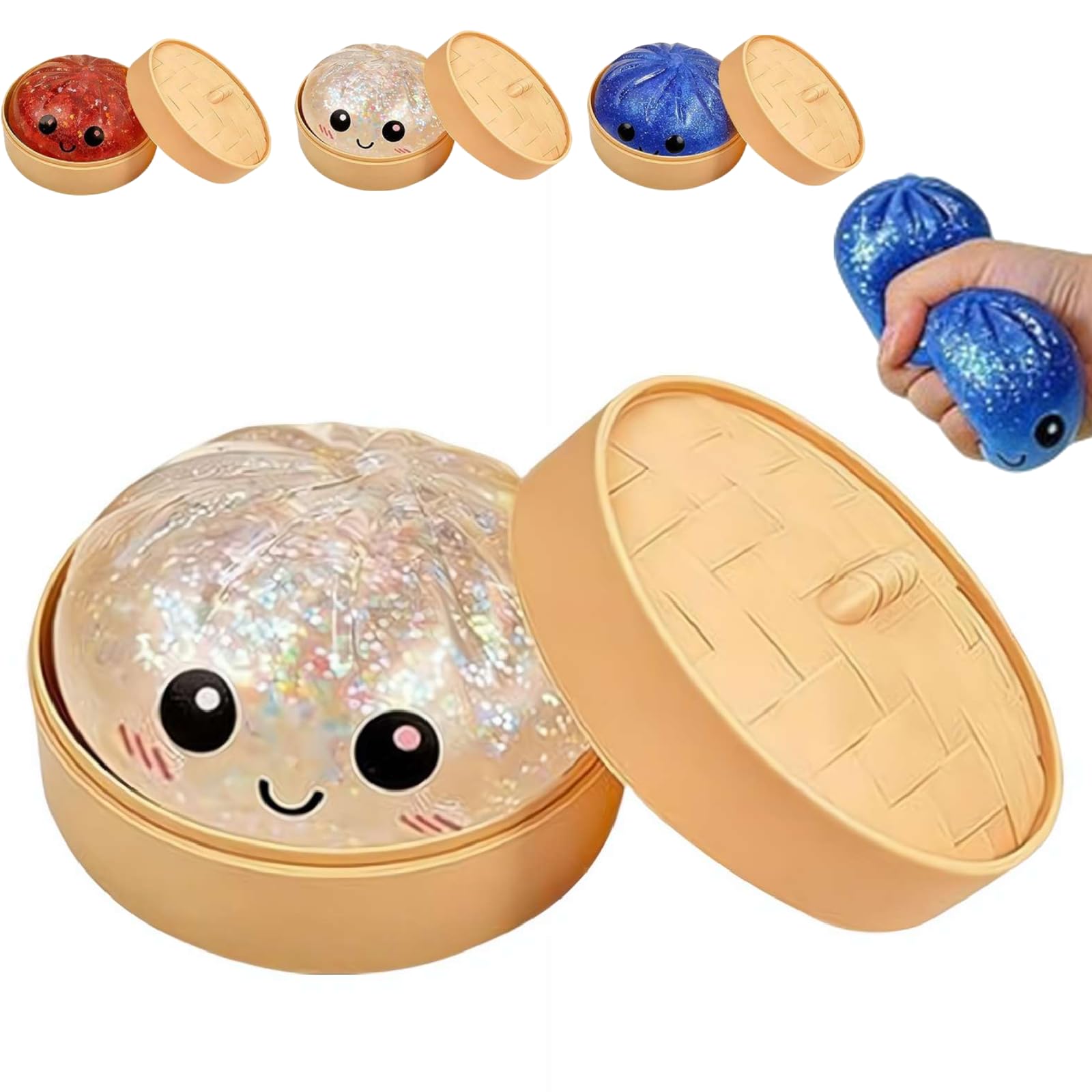 Glitter Dumpling, Mystery Dumpling Box with Colorful Dumplings Stress Balls, Soft Sensory Fidget Toy for Anxiety Relief, Cute Dumplings Decompression Dough for Adults Teens, Easter Basket Stuffers