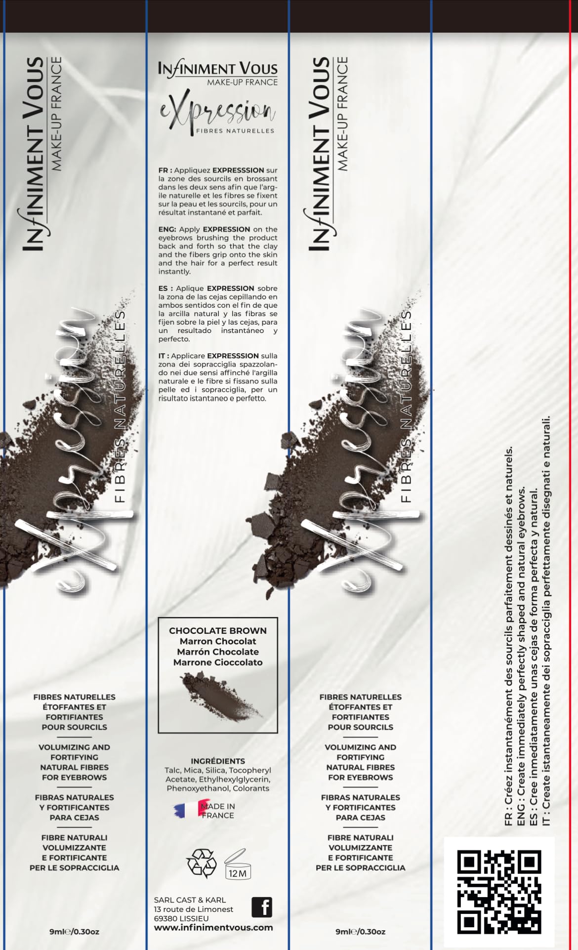 Infiniment You Make Up France- Makeup Brwi Expression Natural Fiber Chocolate, kolorowy tusz do rzęs, ołówek do brwi, tusz do rzęs, utrwalacz brwi, makijaż, farbowanie brwi