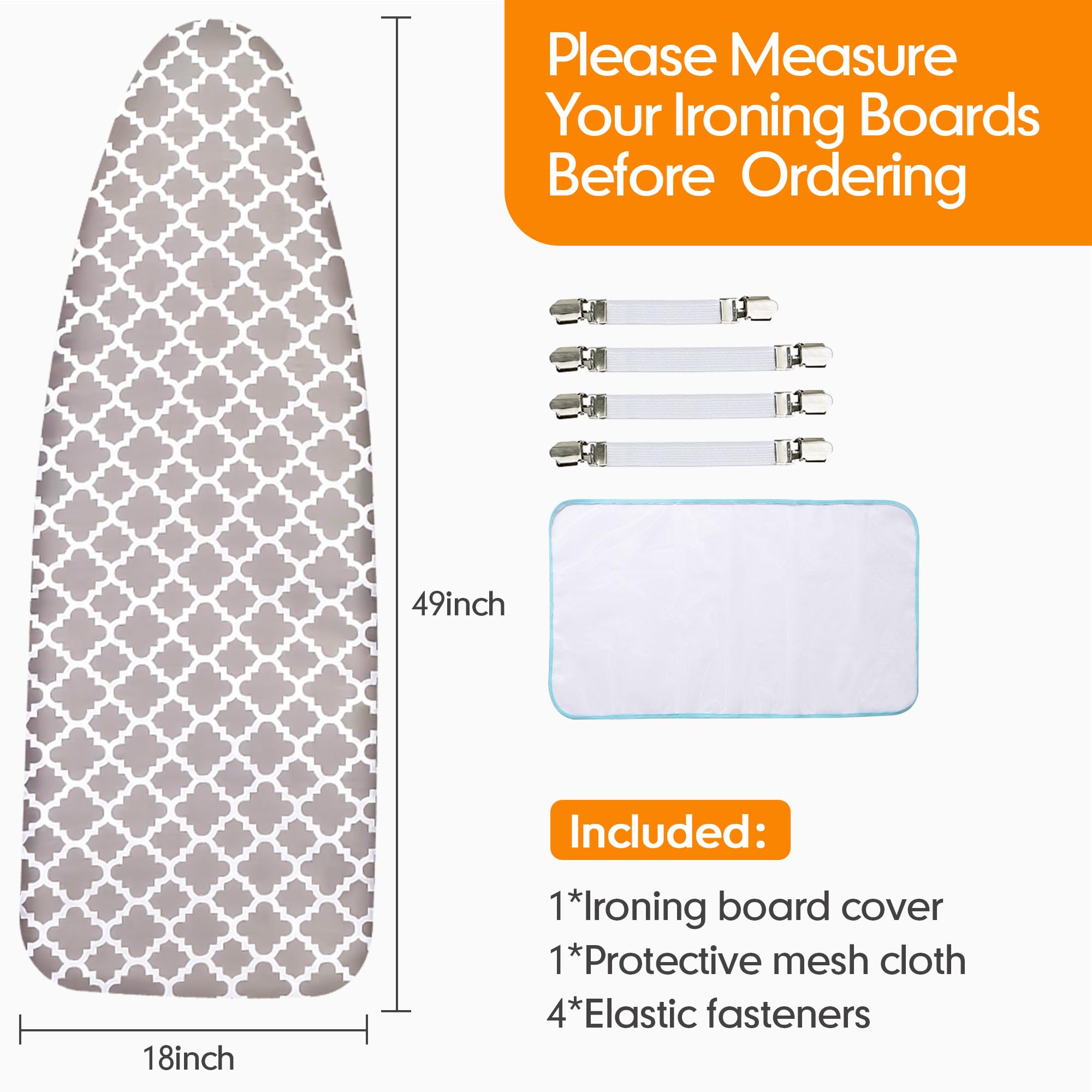 Funda y almohadilla para tabla de planchar, acolchado grueso, resistente a quemaduras y manchas, muy resistente, con cierres ajustables y borde elástico, tamaño extraancho, 46 x 124 cm, cuadrifolio