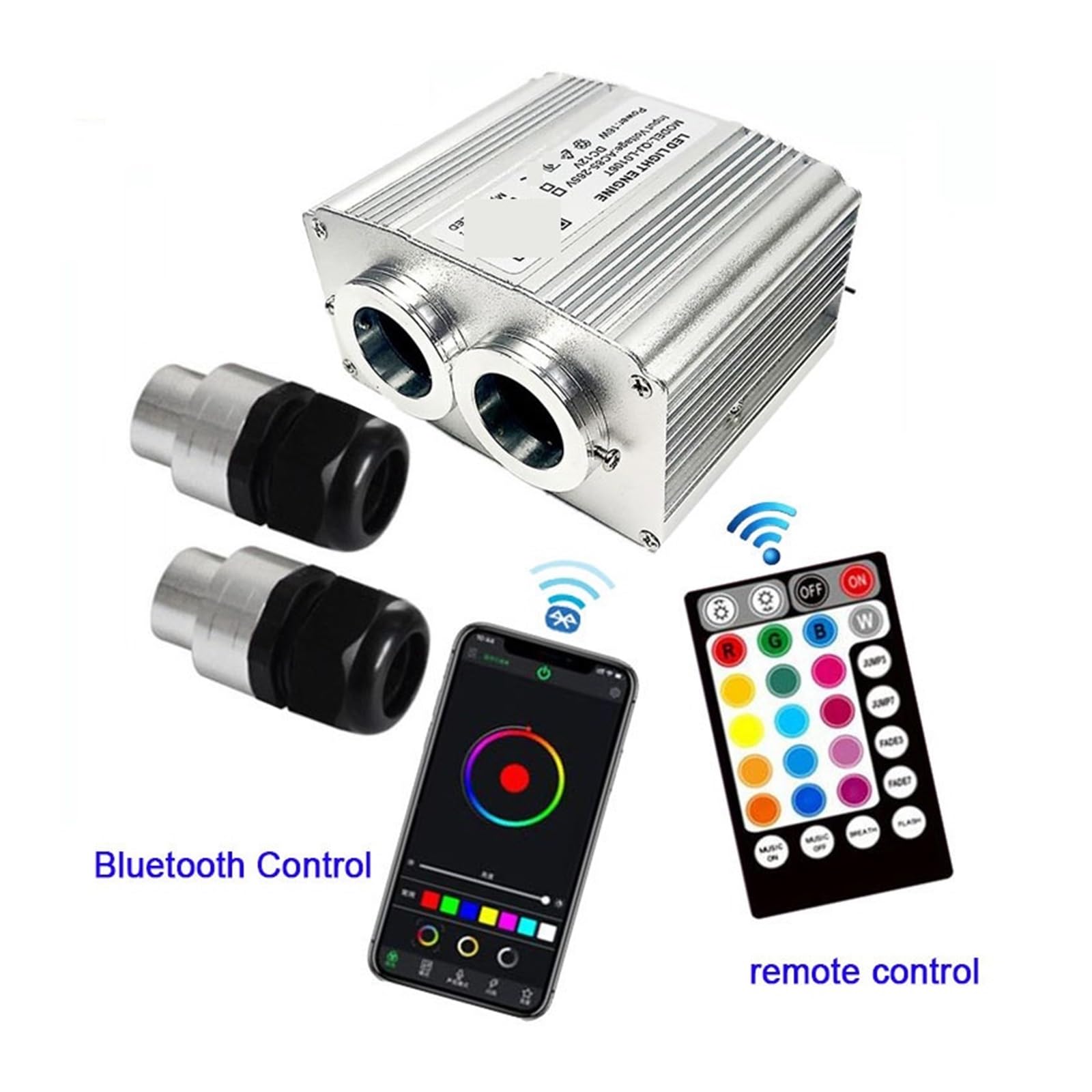 Oświetlenie wnętrza samochodu LED, 1X APP Sterowanie muzyką Bluetooth Podwójna głowica 16W RGBW Twinkle LED Light Silnik z pilotem do gwiazdy sufitowej samochodu Światła nastrojowe w samochodzie
