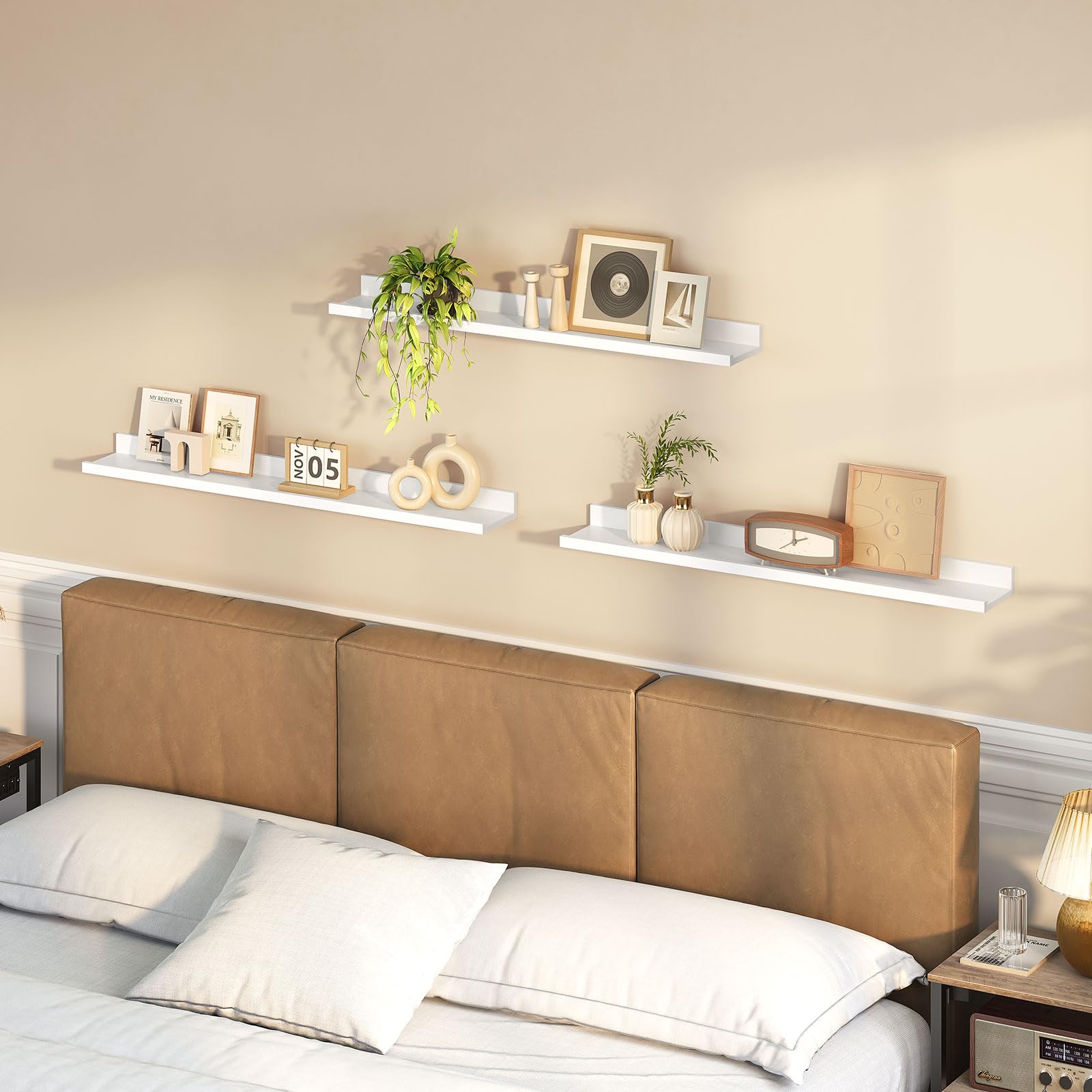 HOOBRO Set di 2 Mensole da Muro Sospese, Robuste Mensole da Parete, con Supporto Nascosto, 100 cm, per Bagno, Camera da Letto, Cucina, Ufficio, Soggiorno, Marrone Vintage EBF100BJP201G2