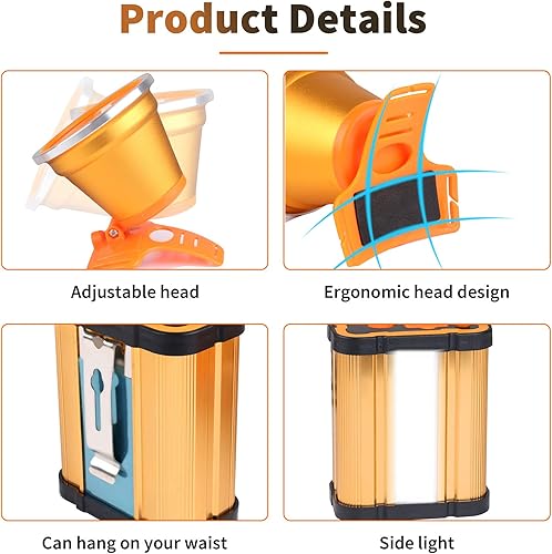Miniatura 6 de Venlon Superbright - Faro frontal recargable portátil potente linterna LED con 3 modos de luz paquete de batería externa para campamento ciclismo