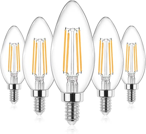 Ascher - Paquete de 5 unidades de bombillas LED candelabro E12, equivalente a 60 vatios, 550 lúmenes, luz blanca cálida de 2700 kelvin, bombillas