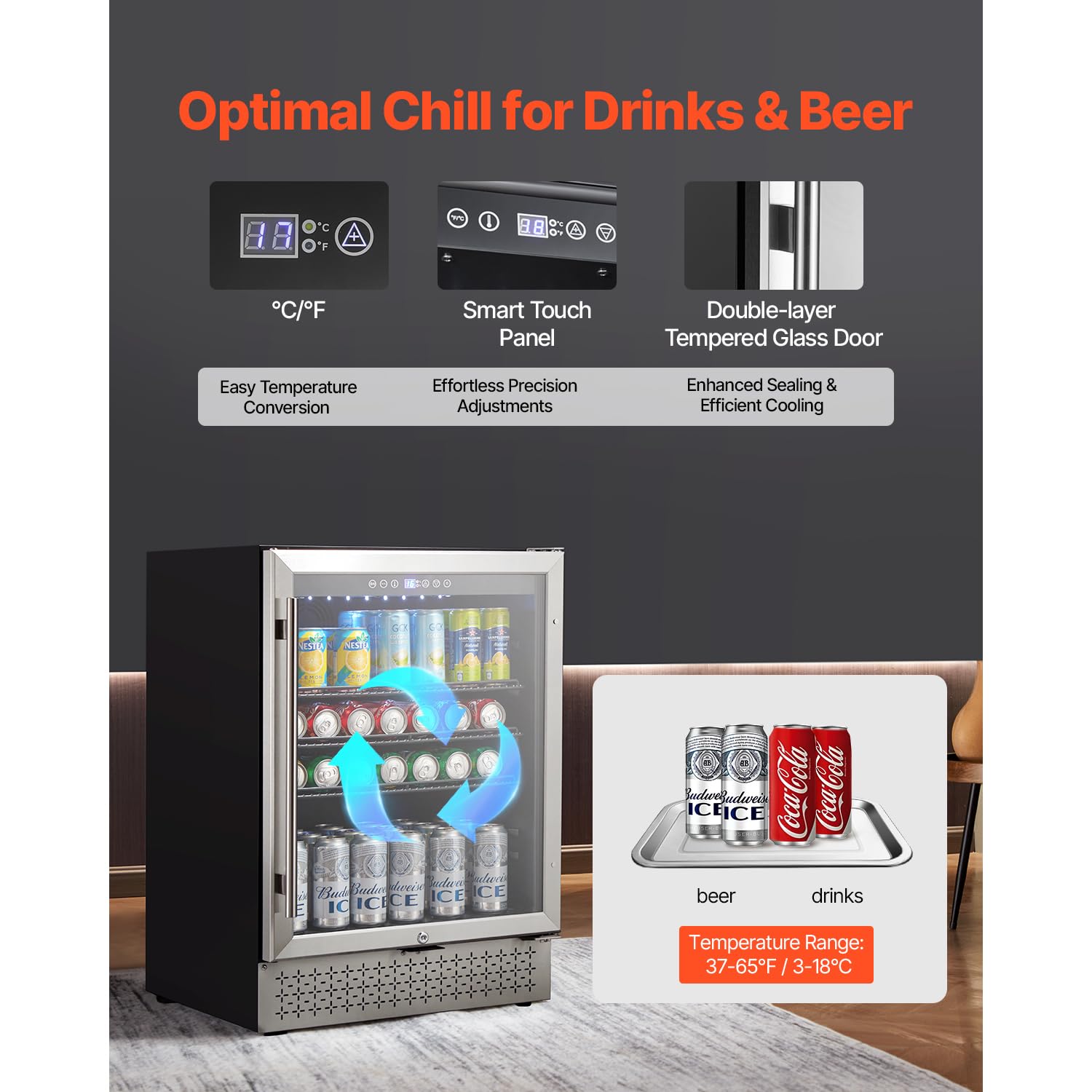 Happybuy Beverage Refrigerator Cooler - The Perfect Drink Storage Solution! This 154 - Can Capacity Mini Fridge Features A Glass Door, Adjustable Shelves, And Digital Temperature Control on Fridge.com - View 3