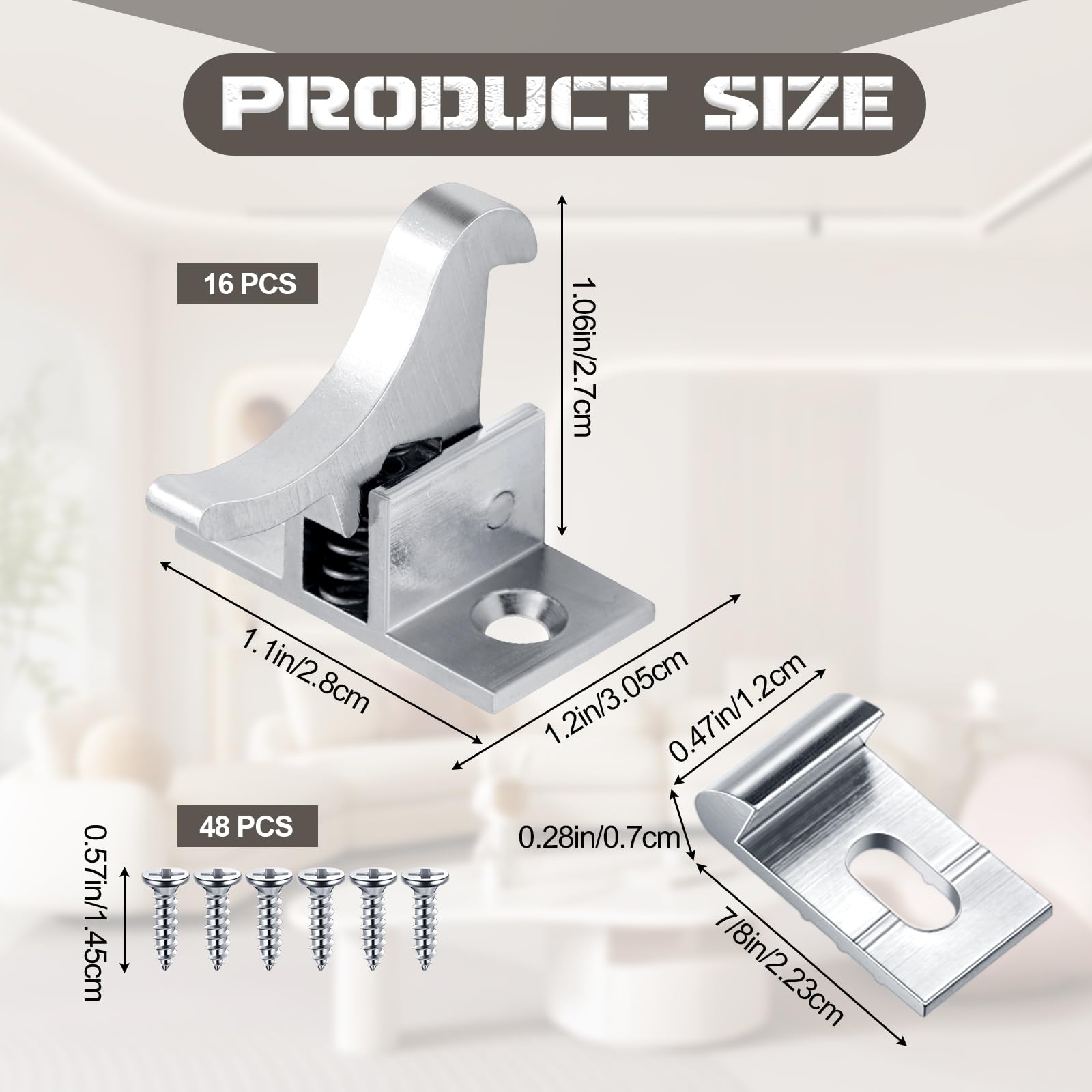 Lounsweer 16 Stück Messing Heavy Duty Schranktürriegel Schranktürriegel Schrankriegel mit Befestigungsschrauben Hardware für Schlafzimmer Badezimmer Fenster Schnäpper (Silber)
