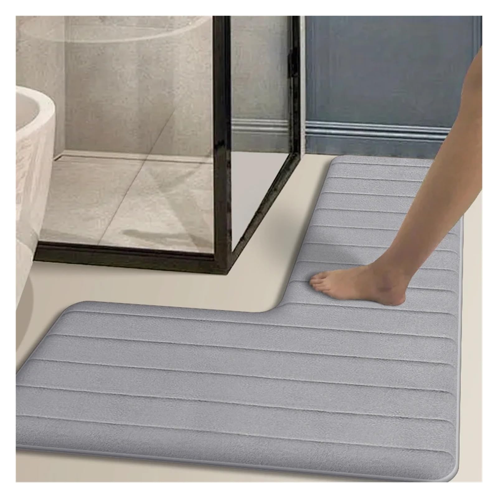 L-förmige Küchen-Bodenmatte, rutschfest, weicher Flanell-Teppich für Bad oder Küche, Langstreifen-Design, einfach und stilvoll, gepolsterte Komfortmatte