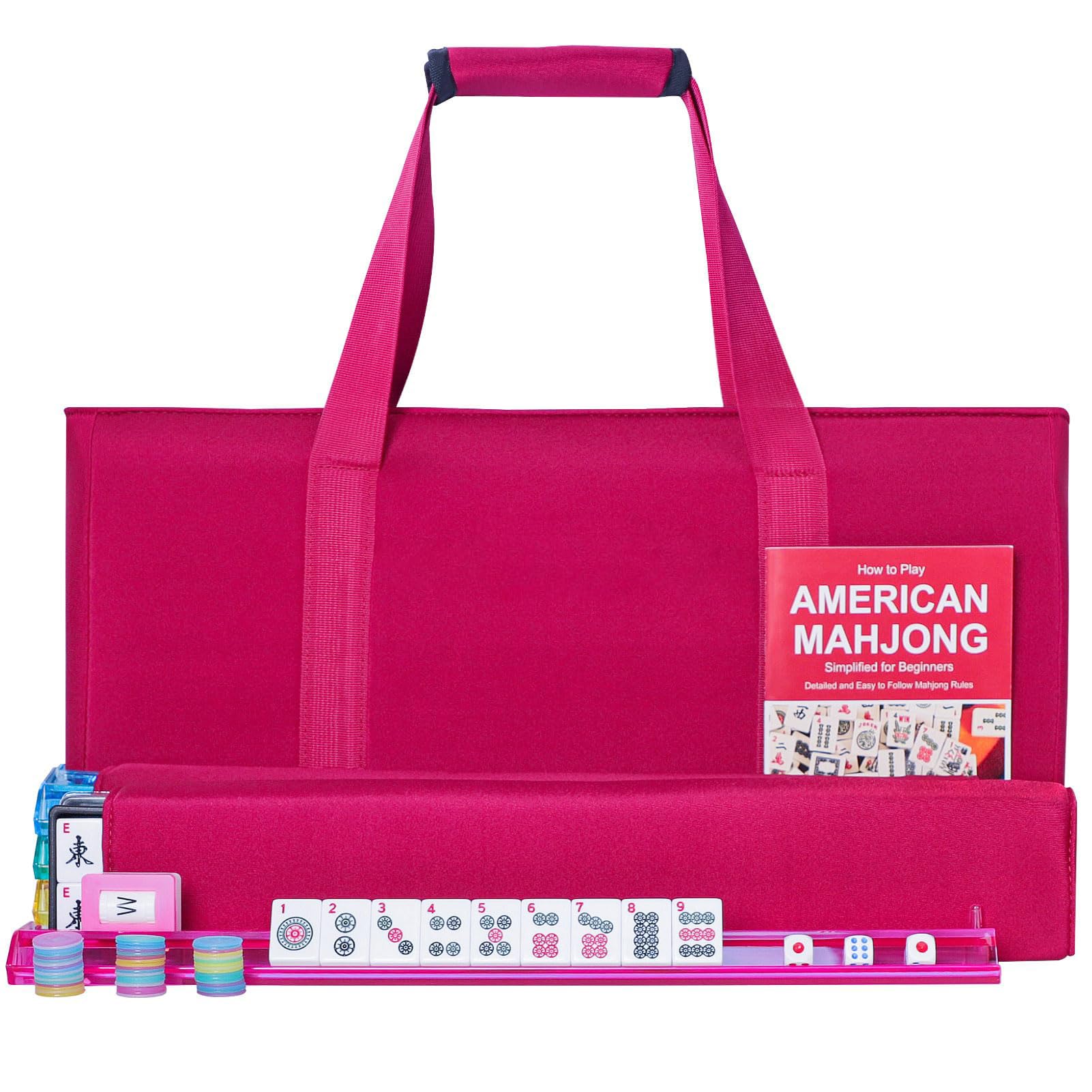 Photo 1 of GUSTARIA American Mahjong Tile Set, 166 Premium White Tiles, 4 All-in-One Color Rack/Pushers, Complete Mahjong Tiles Set Red Carrying Bag
