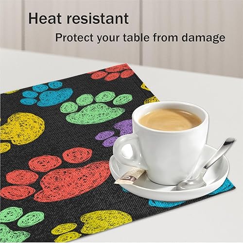 Miniatura 5 de Lovely Paw Prints Style Placemats Set of 4 Table Mats Washable Placemat Waterproof Place Mats for Party Home Dining Table Decor 18x12 in
