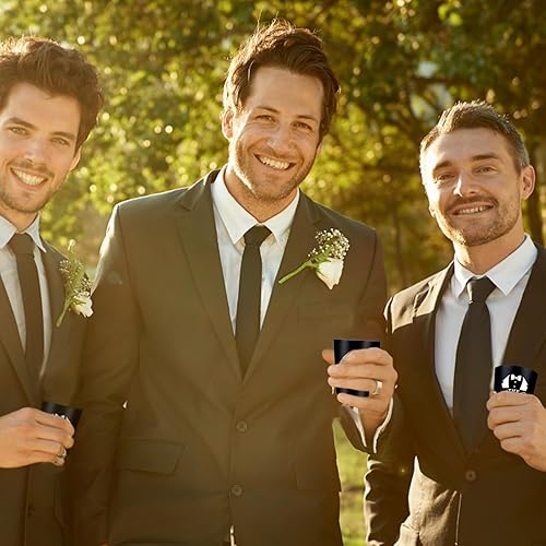 Miniatura 4 de Paquete de 16 vasos de chupito para padrinos de boda, regalos de despedida de soltero para hombres, juego de vasos de chupito de esmoquin de acero