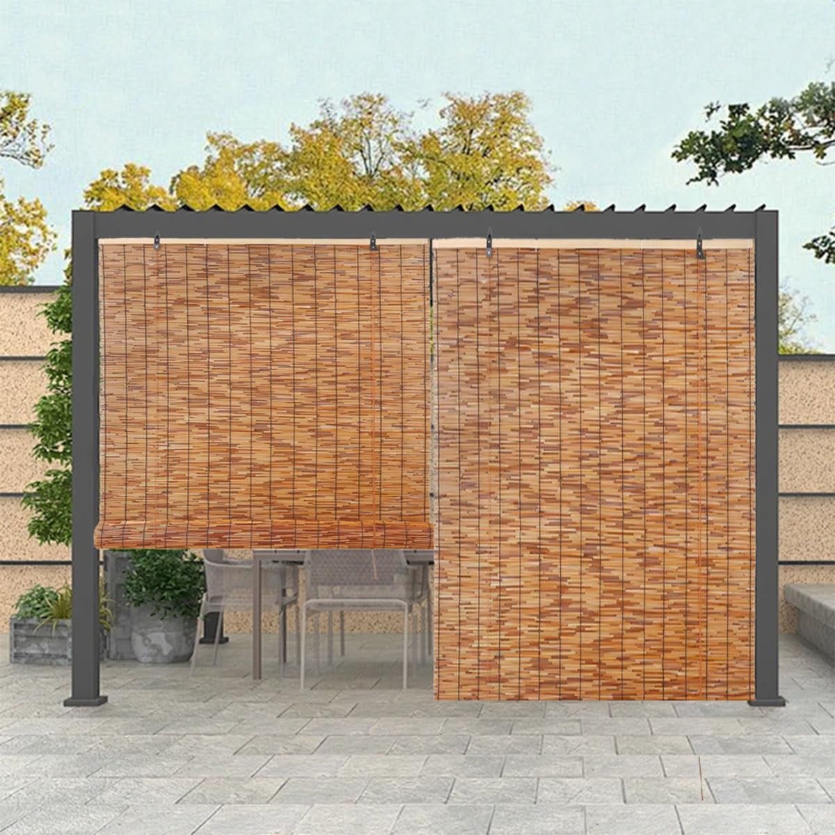 WKLDFS UV Blocking Outdoor Bamboo Roll Up Shades for Patio Porch Windows, Light Filtering Bamboo & Reeds Window Shades for Privacy, Cordless 36" W x