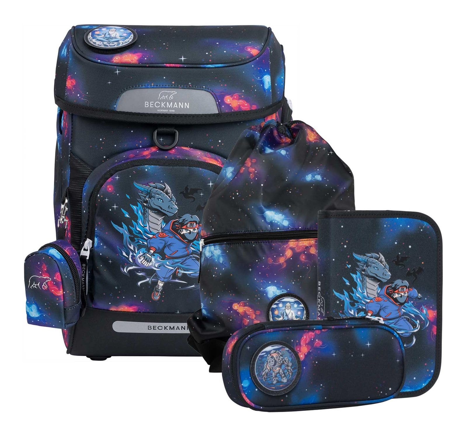 Beckmann Schulranzen Plus Air Schoolbag 7 teilig Ninja Elements schwarz