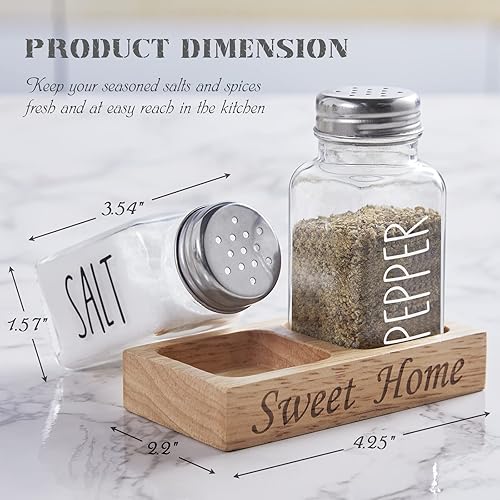 Miniatura 6 de Salero y pimentero de cristal con soporte, juego de sal y pimienta transparente Dopeca con organizador de madera para encimera de cocina o mesa