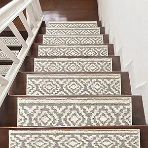 The Sofia Rugs Indoor Carpet Stair Treads for Pets, Kids & Elders, 28in x 9in Soft Edging Stair Runners for Wooden Steps Machine Washable 100% Polypropylene with Non-Slip Backing, 15 pcs, Gray