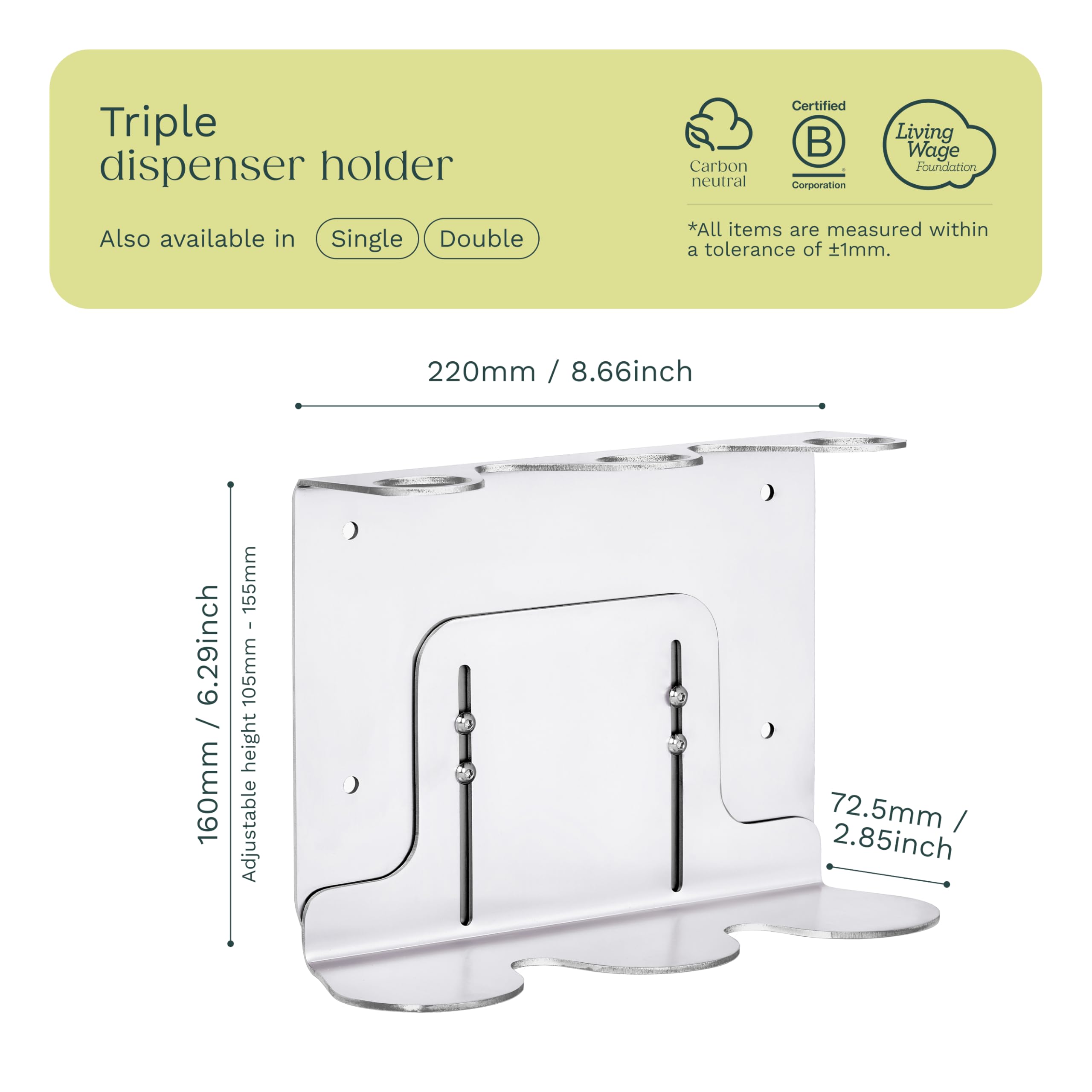 Set di 3 dispenser da parete per doccia, cromato, con staffa in acciaio inox, facile ricarica, per bagni di lusso