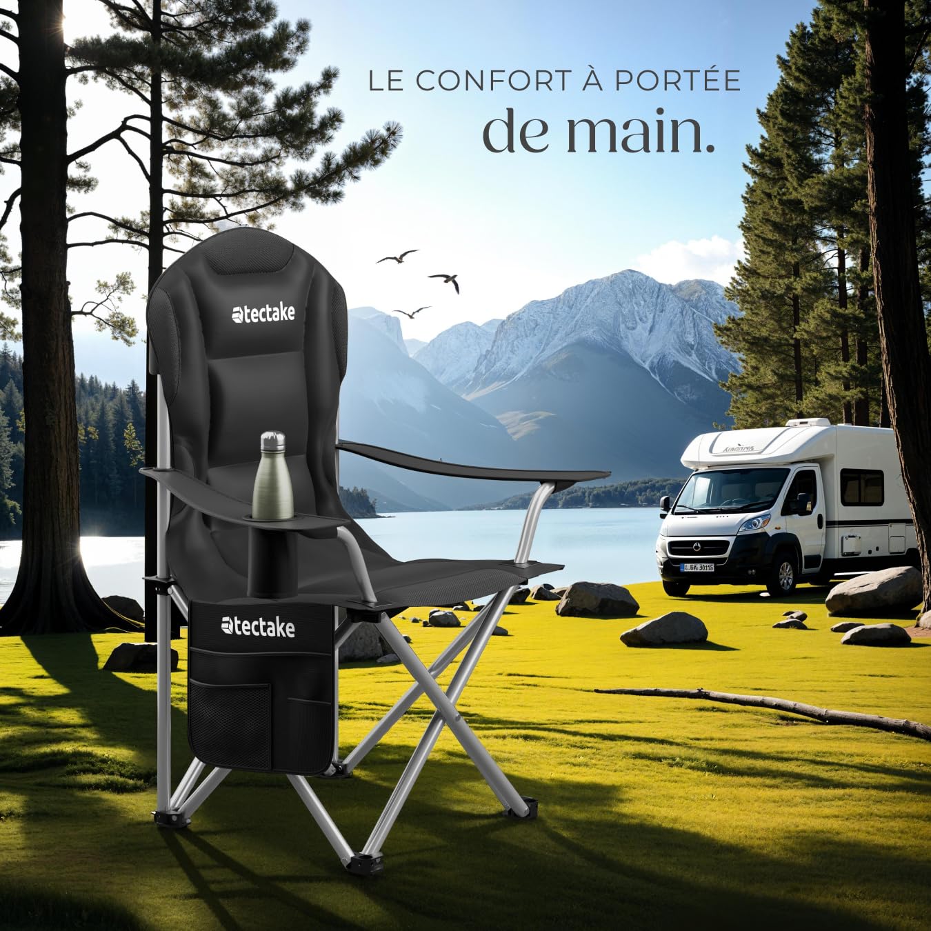 tectake® Lot de 2 Chaise Pliante Camping Fauteuil Pliable Ultra léger Rembourrage en Mousse avec Porte Gobelet & Sac de Transport, idéal Chaise Camping Voyages, Pêche, Festival, Plage