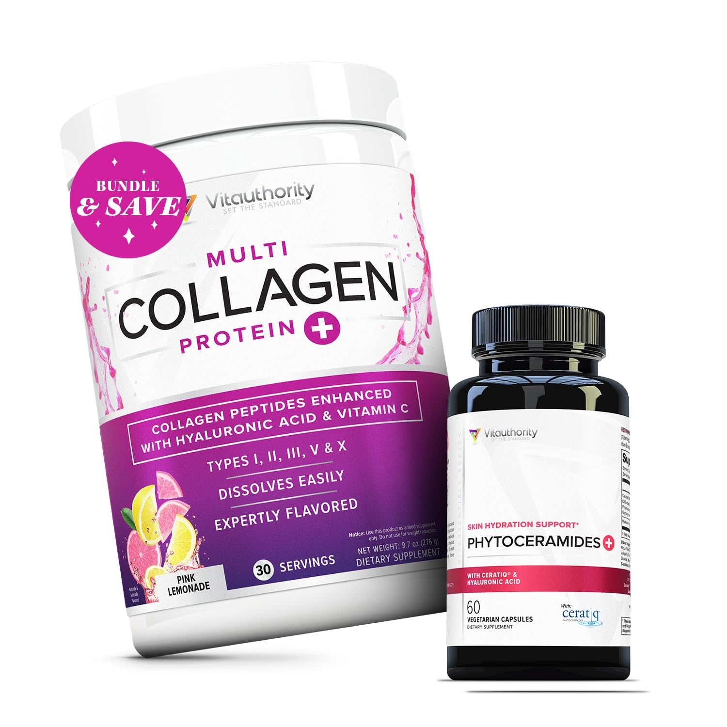 Vitauthority Multi Collagen Peptides Pink Lemonade and Phytoceramides