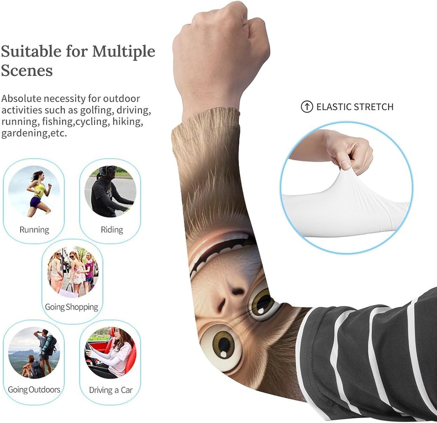 Cartoon Brown Monkey Arm Sleeves for Men Women Sun Protection Sleeves Cooling Compression Arm Covers for Sport