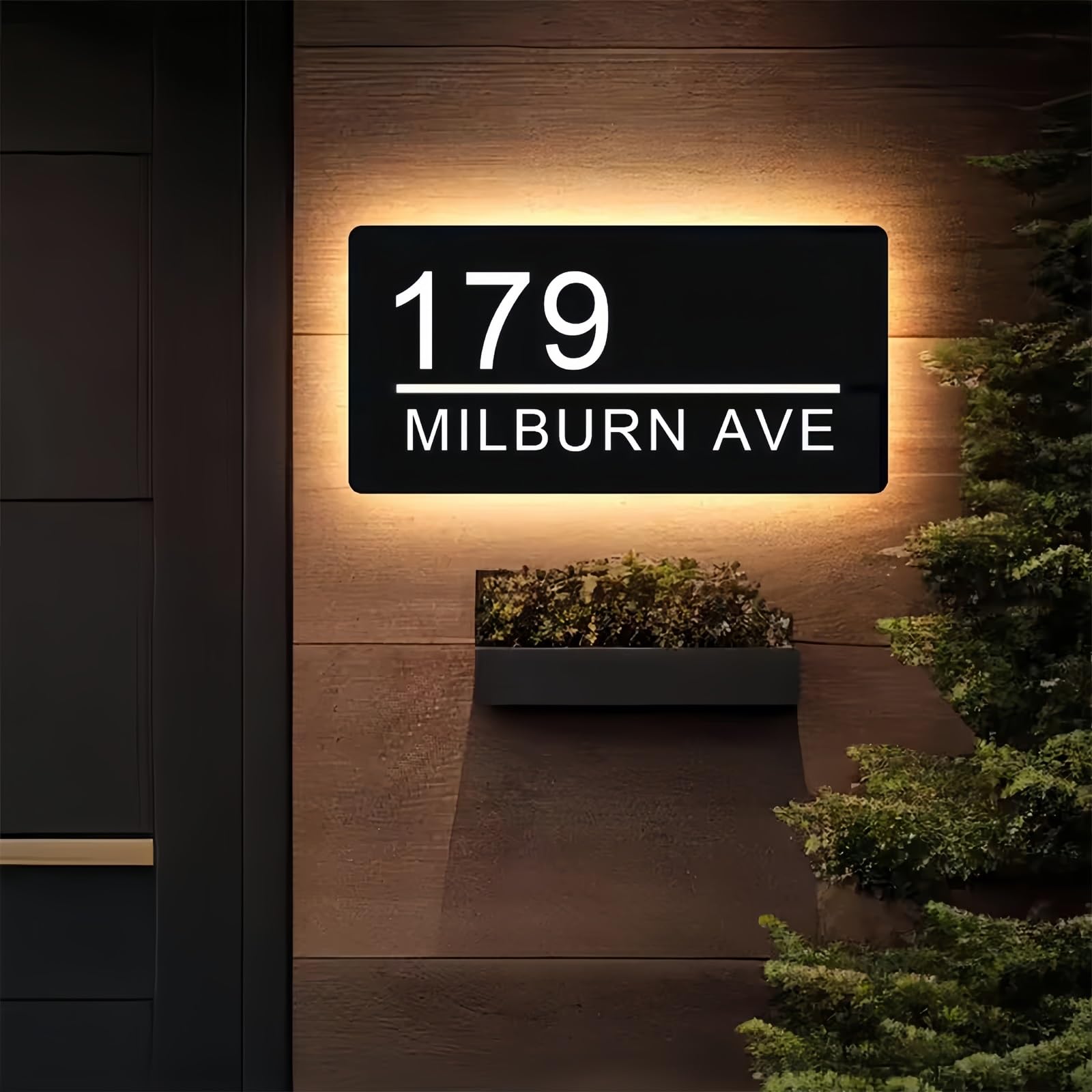 MEIEG Personalised House LED Sign Plaques, Custom Address Number Plate, 3D Acrylic Doors Sign Yard Illuminated Plaques 5.9 x 11.8inch