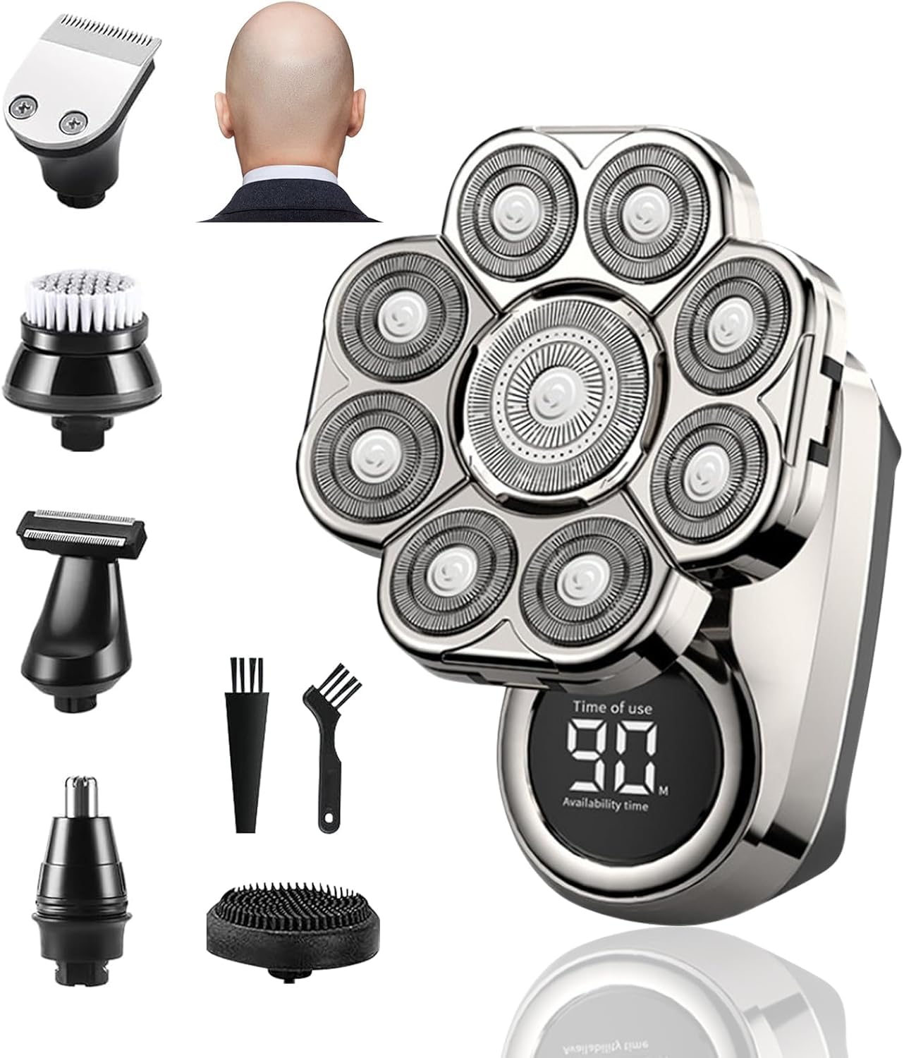 Head Shavers for Bald Men, Bwaliffury 9D Floating Electric Razor with Removable Head, 6-in-1 Head Shaver, IPX6 Waterproof Wet/Dry Use, LED Display Rechargeable Shaving Grooming Kit, Gifts for Men