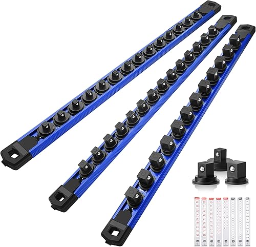 Miniatura 17 de Juego de organizador de enchufes magnéticos, 3 piezas de 1/2 pulgada 3/8 pulgadas 1/4 pulgadas de aleación de aluminio con 40 clips extraíbles Negro