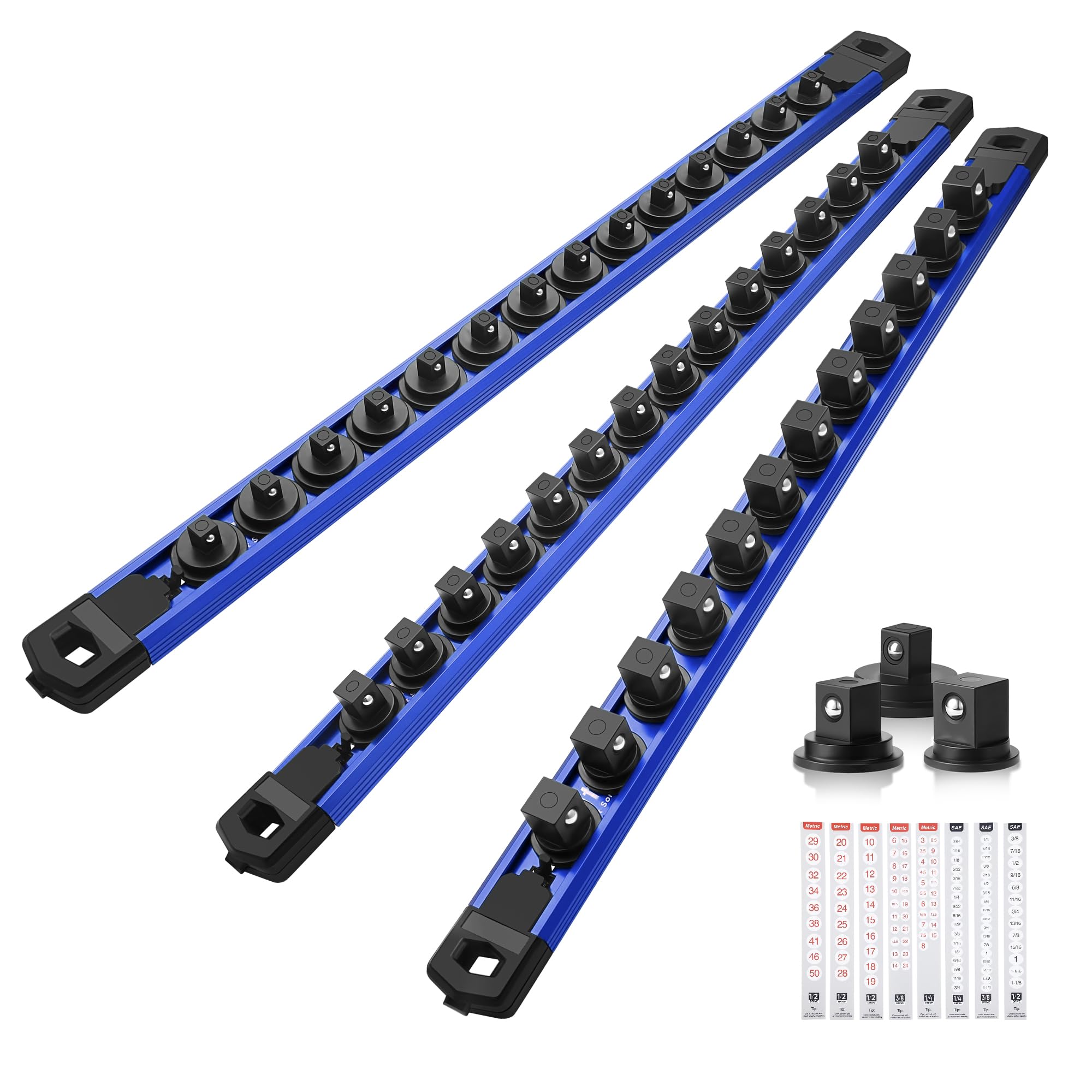 Reniteco Magnetic Socket Organizer Set, 3-Piece 1/4” 3/8” 1/2” Socket Rails