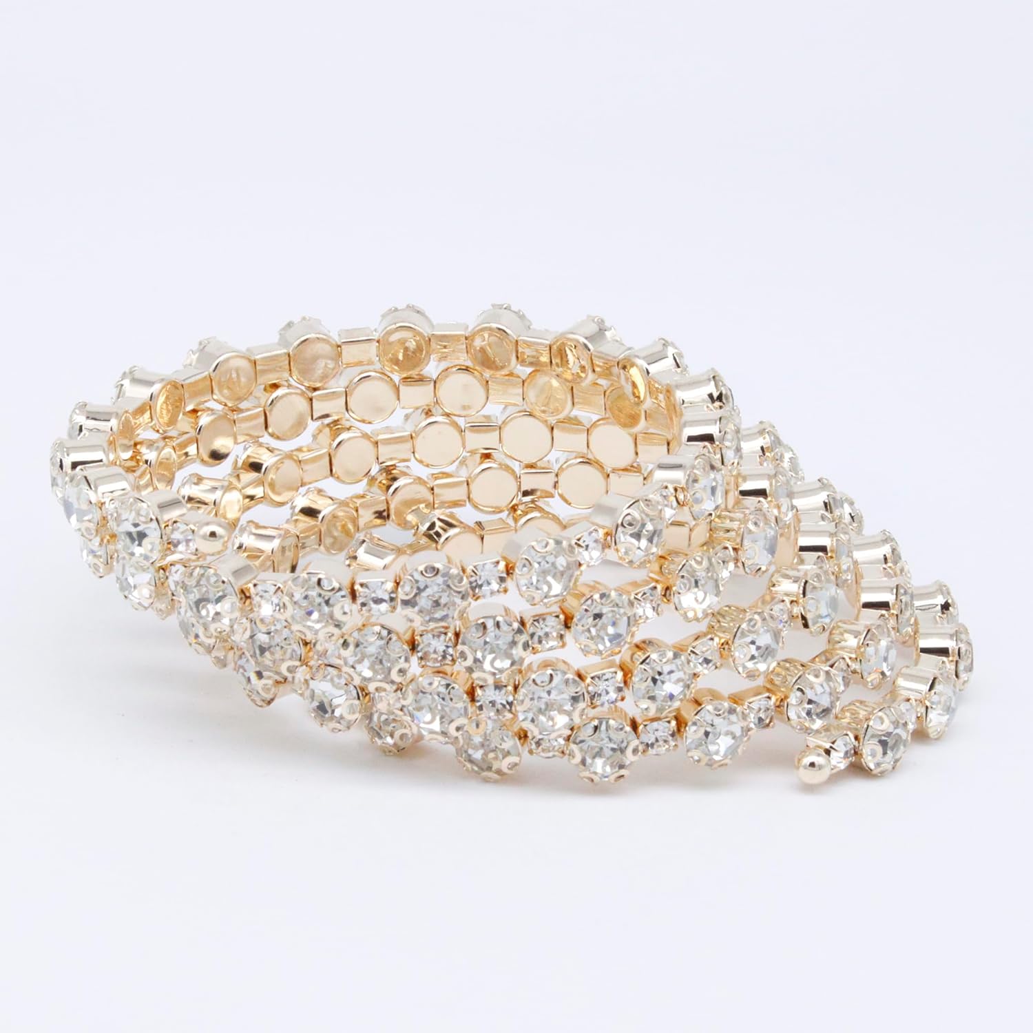 Spiral 5 Layer and 3 Layer Wrap Stack Stretch Bracelet for Women - Image 2