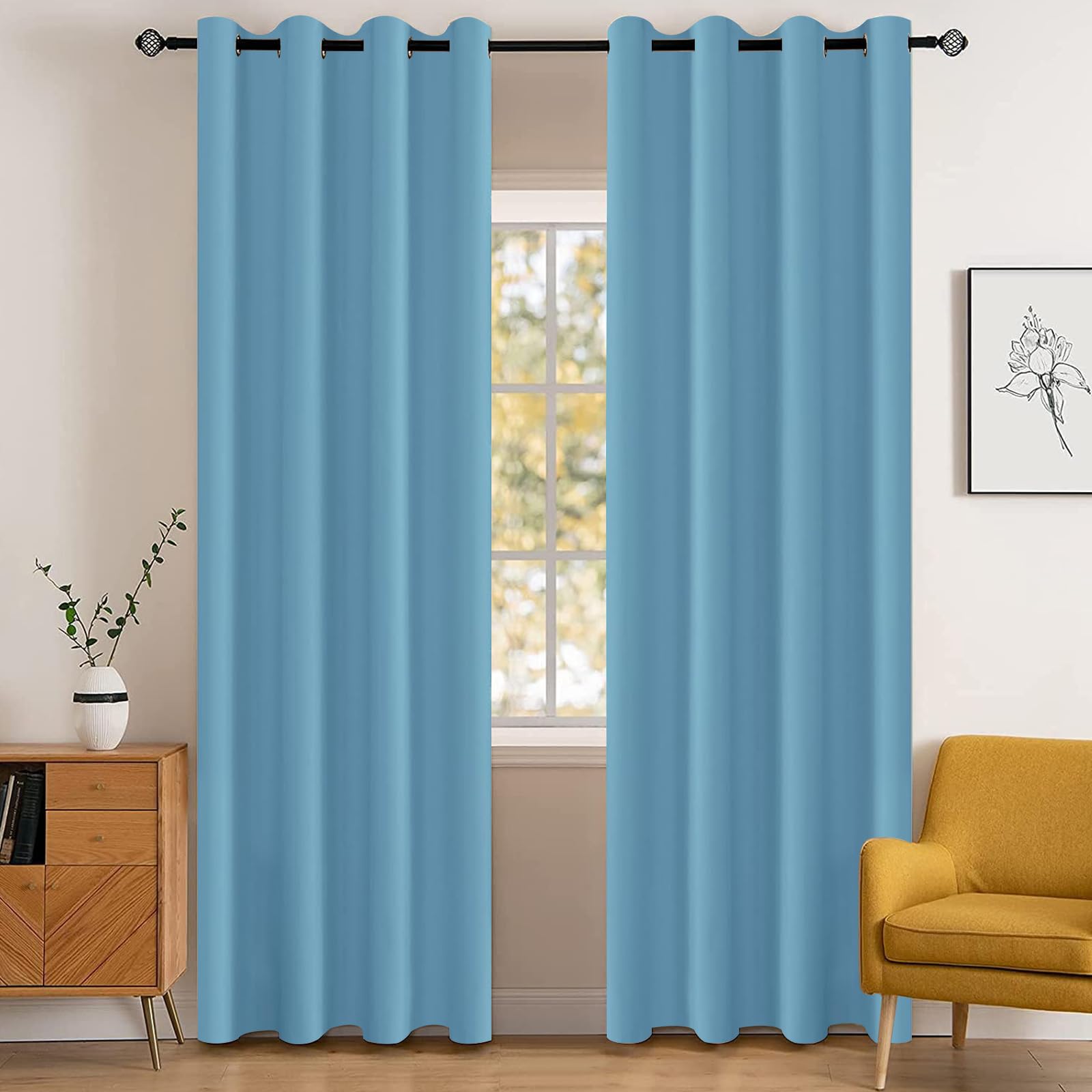 YSTELLAA Impermeable Cortinas Opacas Dormitorio 2 Piezas, 140×260CM, Cortinas Termicas Aislantes Frio Y Calor, Modernas, Acustico, con Ojales, para Salon, Exterior Terraza, Azul Claro