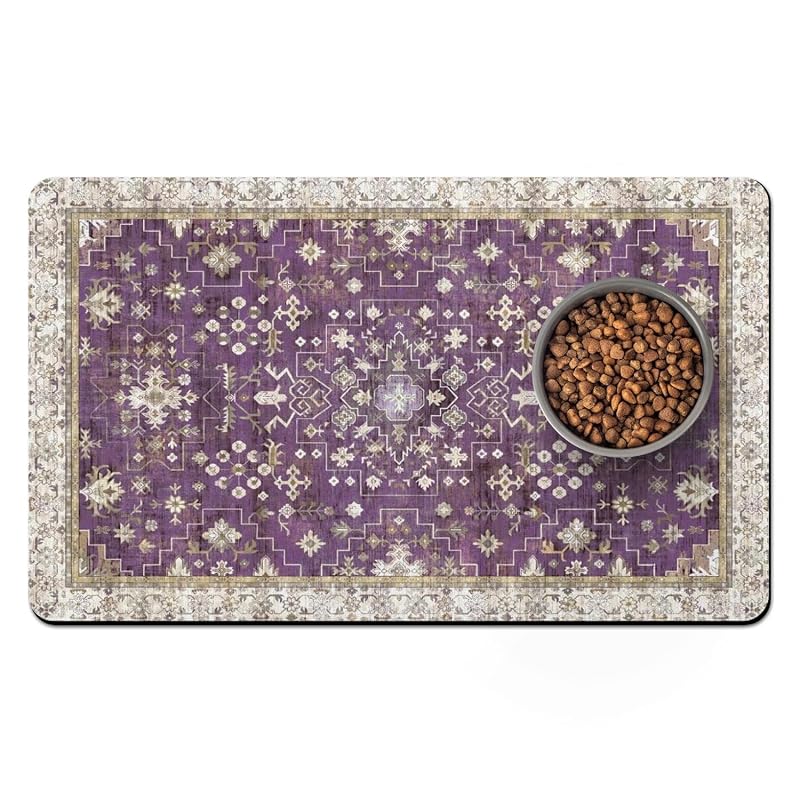 Tapete Absorvente para Comedouro de Gatos e Cães em Poliéster e Borracha Usnfhcaw Roxo 76,2 x 43,18 cm